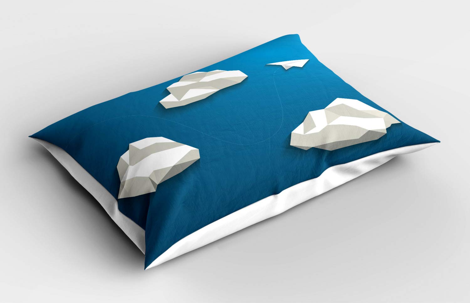 Ambesonne Cloud Pillow Sham - Modern Abstract Travel Design with Paper Plane & Polygonal Clouds, Decorative Standard Size Printed Pillowcase (26x20 Inches) - Blue & White - Perfect for Bedroom Decor, Living Room Accent & Travel Theme Home Styling