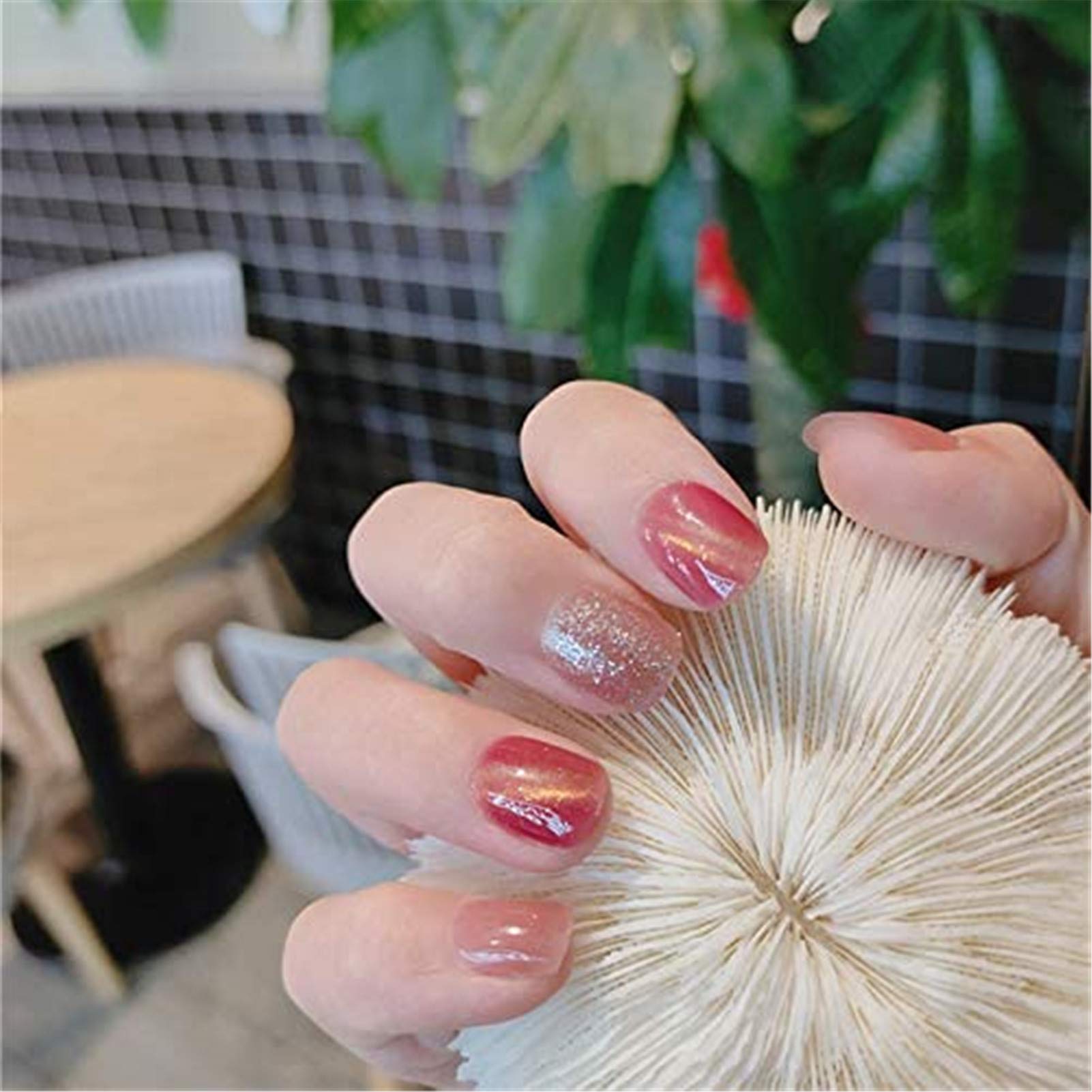 24pcs Jelly Gum Cat Eye Nail Patches - Detachable Waterproof False Nail Stickers for DIY Home Salon & Nail Art Courses | Reusable Nail Decor for Parties, Weddings & Special Occasions (Rosy Brown)