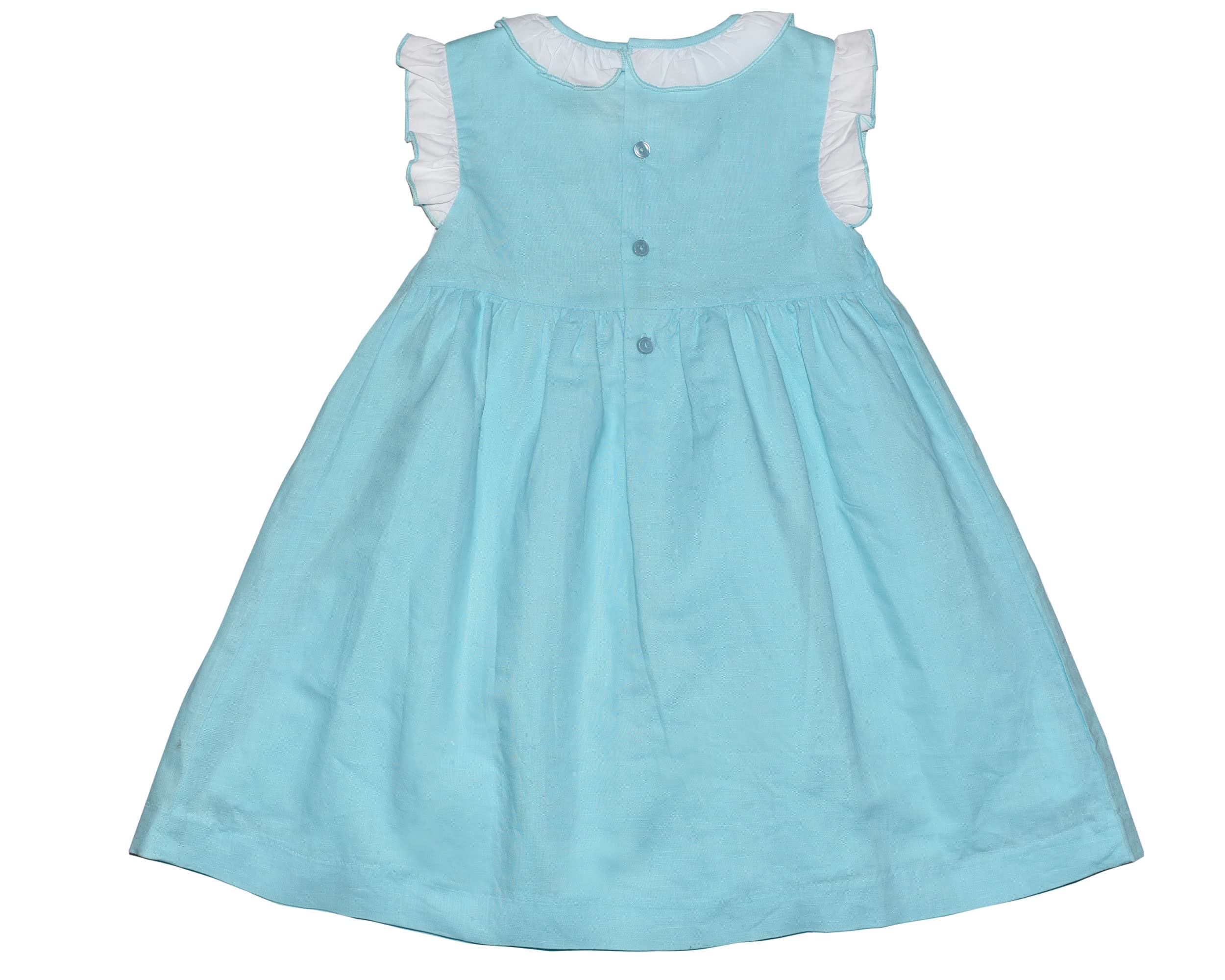 Blue Linen Hand-Smocked Babydoll Dress for Toddlers & Infants - Perfect for Special Occasions, Photo Shoots & Summer Outfits