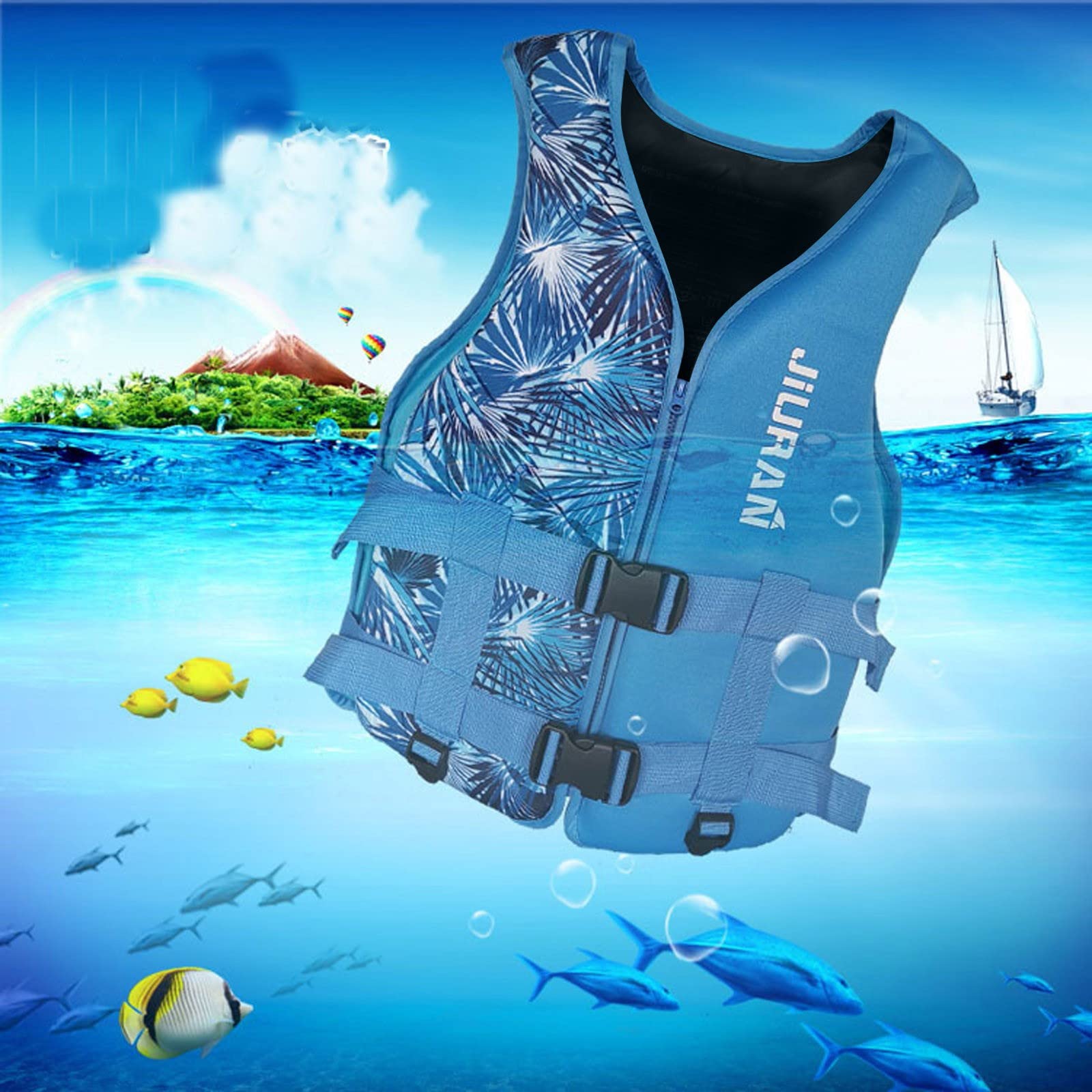BISXOTY Lightweight Swim Vest for Kids & Adults - Adjustable Safety Flotation Jacket for Swimming, Surfing, Boating | Water Sports Accessories for Pool, Beach & Outdoor Activities (Blue, Medium)