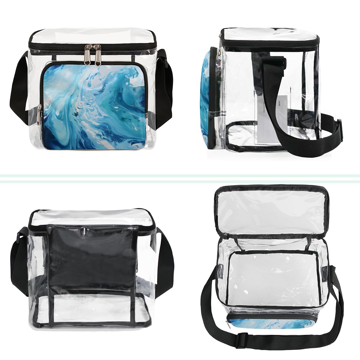 GzLeyigou Blue Marbling Skin Clear Tote Bag with Handles - Transparent Crossbody Shoulder Bag for Lunch, Outdoor, Travel, Picnic, Concerts & Sports Events - Stadium Approved Liquid Texture Purse for Women & Teens - Perfect for Beach, Shopping, Gym & Daily Use