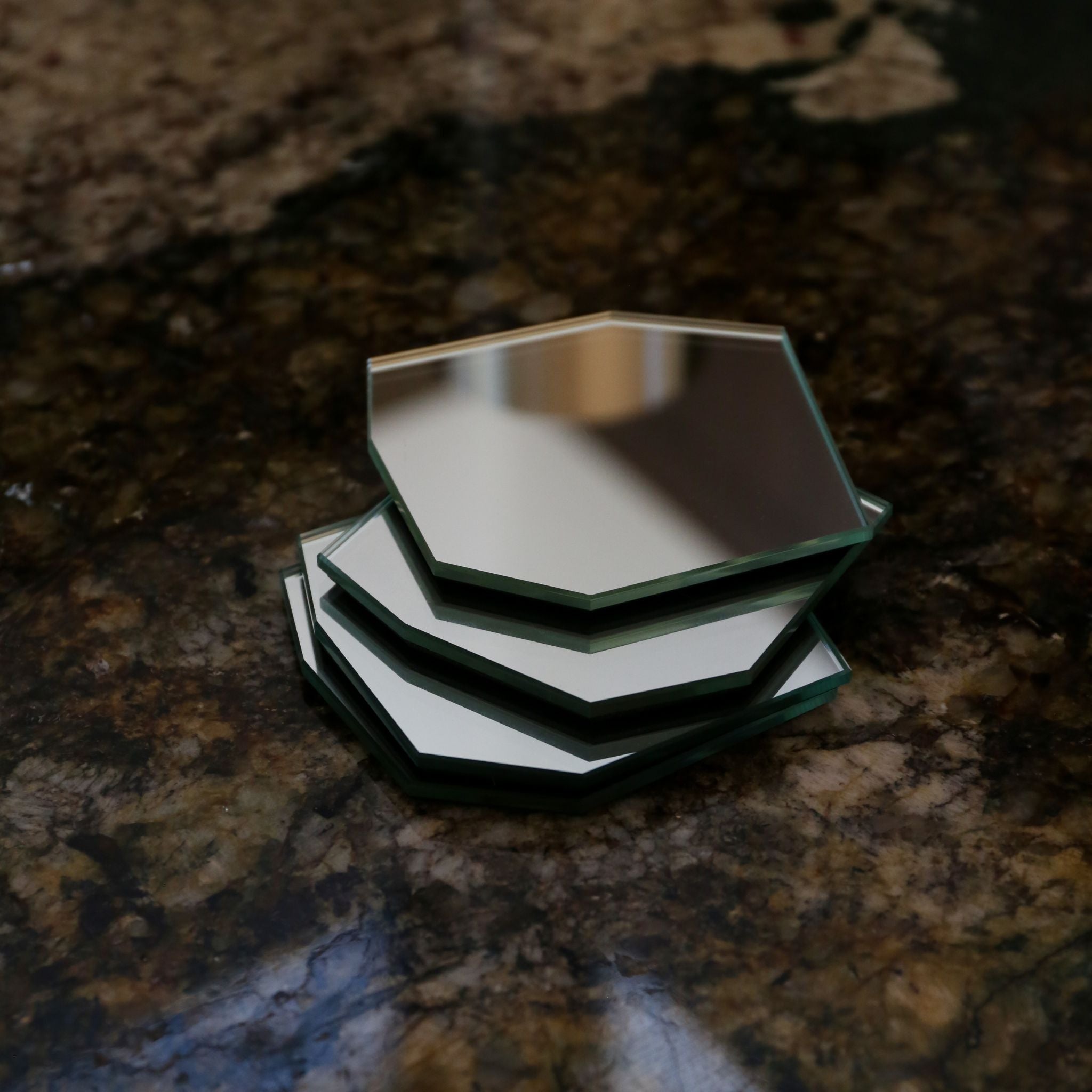 FERM LIVING Shard Coasters Set of 4 - Modern Mirror Finish Drink Coasters for Coffee Table, Bar, and Home Decor - Perfect for Protecting Surfaces from Water Rings and Stains