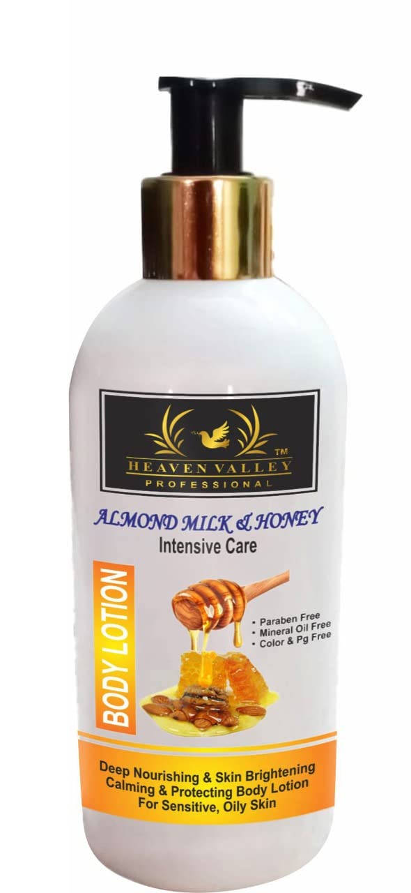 Heaven Valley Almond Milk & Honey Body Lotion 300ml - Deep Nourishing, Skin Brightening & Calming Moisturizer for Sensitive & Oily Skin | Perfect for Daily Hydration & Nighttime Skin Repair