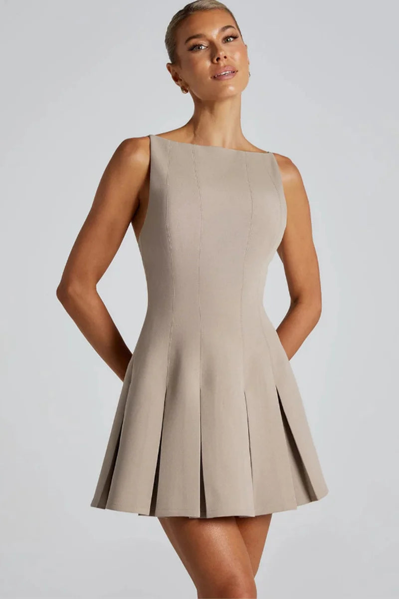 Sexy Backless High Waist A-Line Mini Dress for Women - Spaghetti Strap Sleeveless Pleated Party Dress - Perfect for Club Nights, Cocktail Parties & Date Nights
