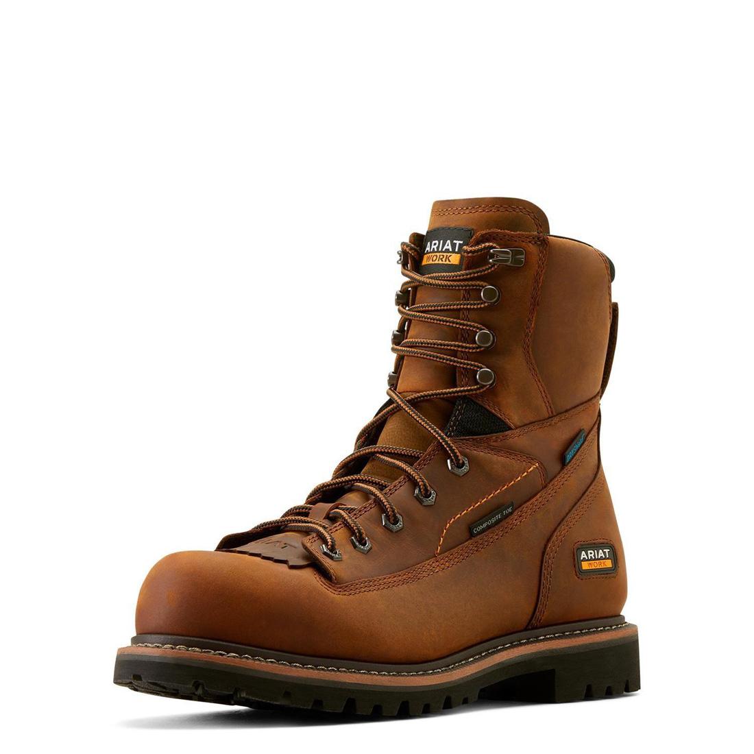 Longview Shock Shield 8 Inch Composite Toe Waterproof Work Boots - Copper Brown Safety Shoes for Construction, Warehouse & Outdoor Work