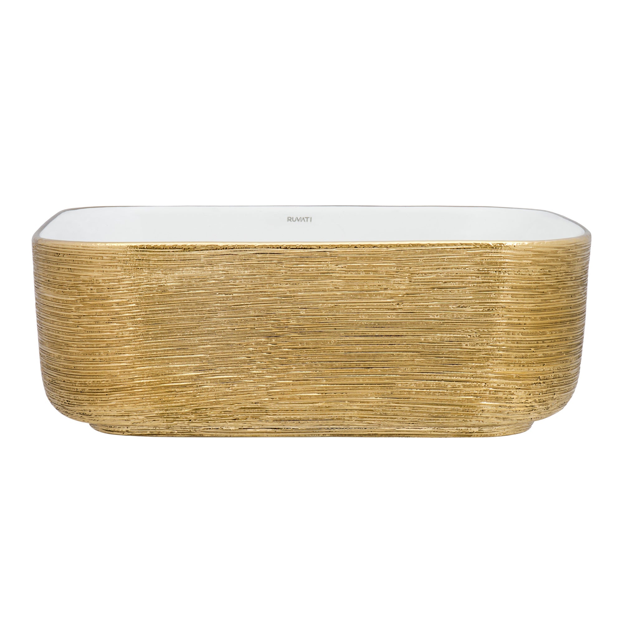 15 x 15 Inch Gold Decorative Ceramic Vessel Sink for Bathroom Vanity - Modern Above Counter White Art Sink - Perfect for Powder Room, Guest Bath & Luxury Home Decor