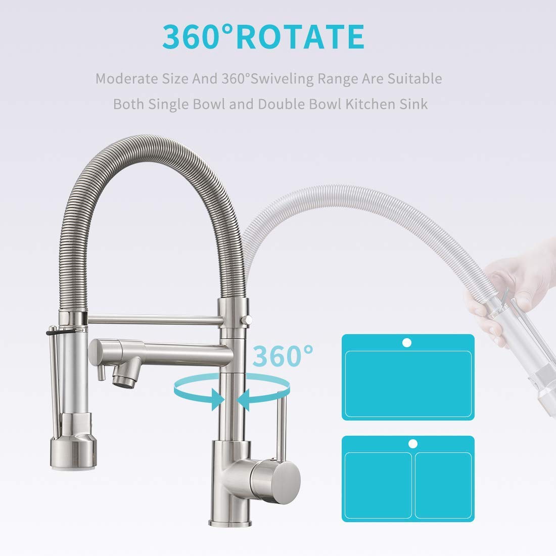 Fapully Single Handle Pull Down Kitchen Faucet with Sprayer and Soap Dispenser - Brushed Nickel Finish for Modern Farmhouse & Industrial Style Kitchens