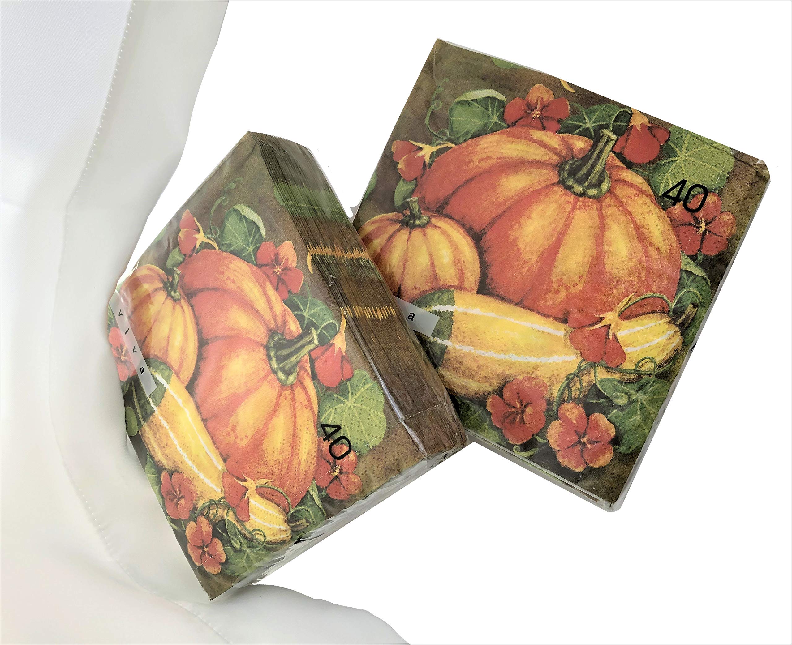 40-Count 13x13 Inch Thanksgiving Paper Napkins - Pumpkin & Fall Themed Decorative Dinner Napkins for Holiday Table Setting, Autumn Parties, and Home Decor