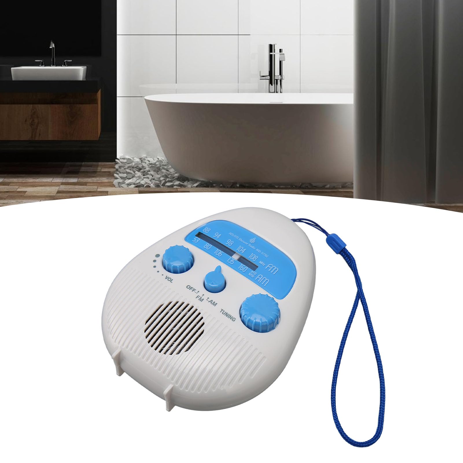 Portable Shower Radio - Battery Operated FM/AM Receiver with Built-in Speaker & Rotating Volume Knob - Waterproof Bathroom Radio for Shower, Camping, Beach & Outdoor Activities