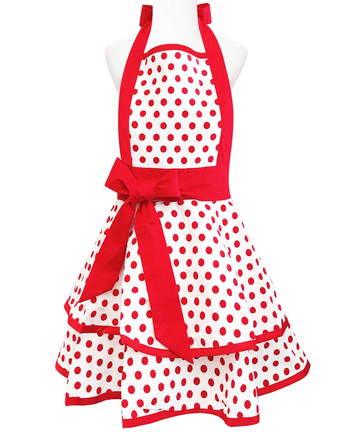 Vintage 50's Retro Kitchen Apron for Women - Bowbear Cotton Adjustable Bib Apron with Pockets - Perfect for Cooking, Baking, BBQ & House Cleaning