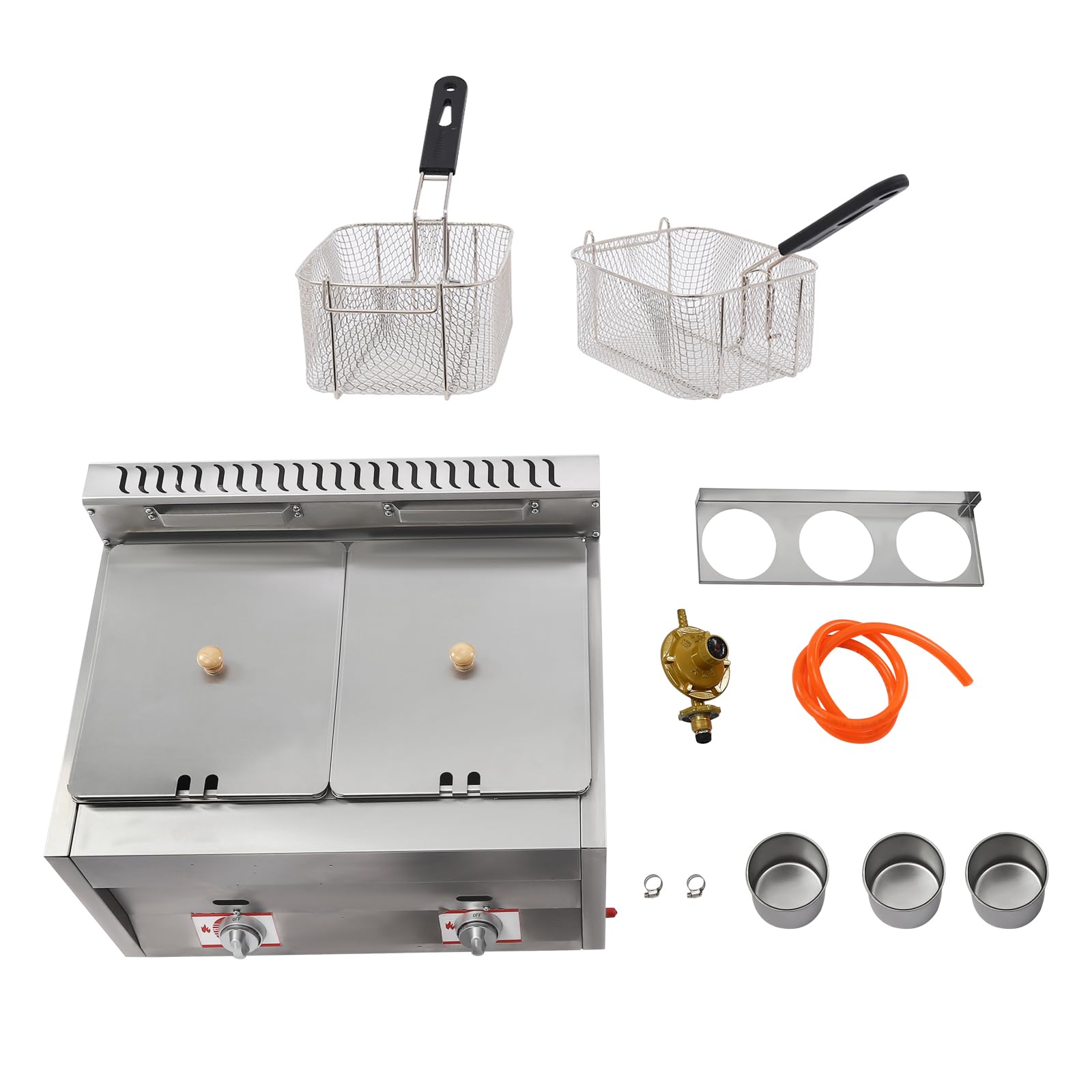 12L Dual Tank Commercial LPG Gas Deep Fryer with 2 Fry Baskets - High Capacity Stainless Steel Countertop Frying Machine for Restaurants, Fast Food Stands & Supermarkets - Perfect for French Fries, Chicken Wings & Seafood Cooking