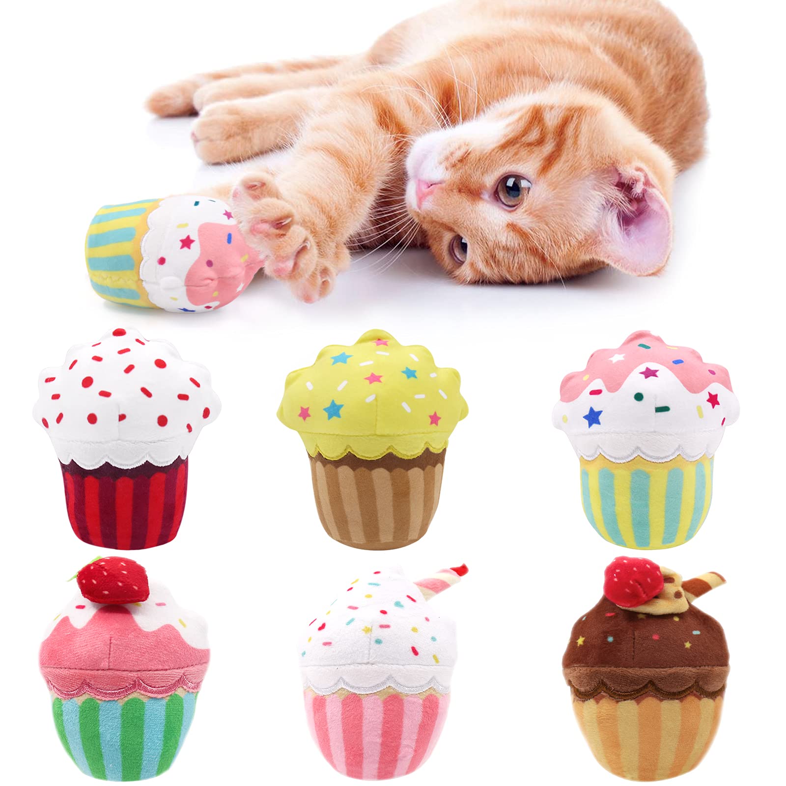 CiyvoLyeen 6 Pack Catnip Cupcake Toys - Interactive Kitten Chew Bite Toys with Catnip for Cats - Perfect Gift for Cat Lovers - Fun Playtime & Stress Relief for Indoor Cats