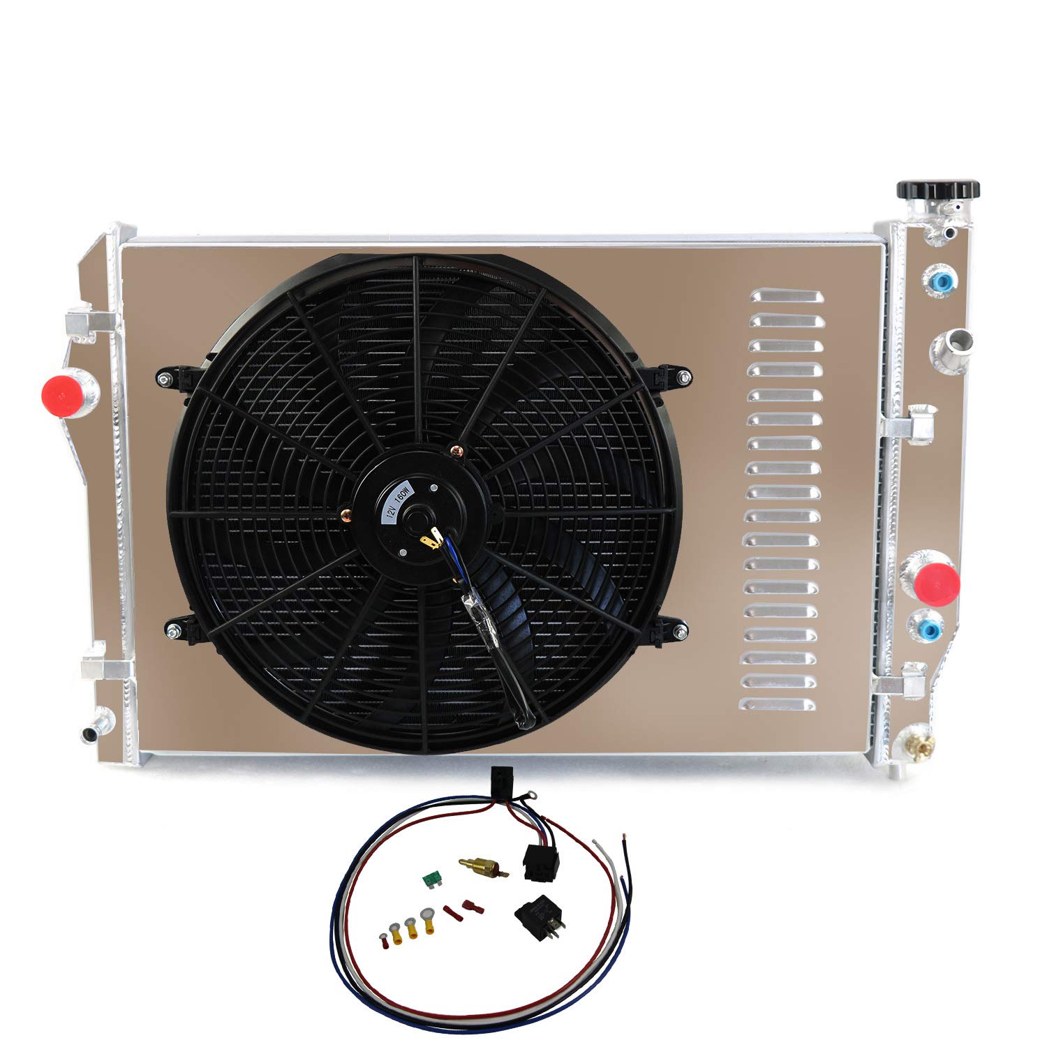 High Performance 4-Row Aluminum Radiator with Shroud Fan Kit for 1993-2002 Chevy Camaro Z28 & Pontiac Firebird Trans Am V8 5.7L - Perfect for Racing, Off-Road & Hot Weather Driving