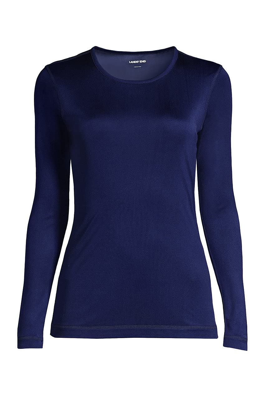 Lands' End Women's Silk Interlock Long Sleeve Crewneck Thermal Underwear Top - Soft & Warm Base Layer for Winter, Layering, and Cold Weather Activities