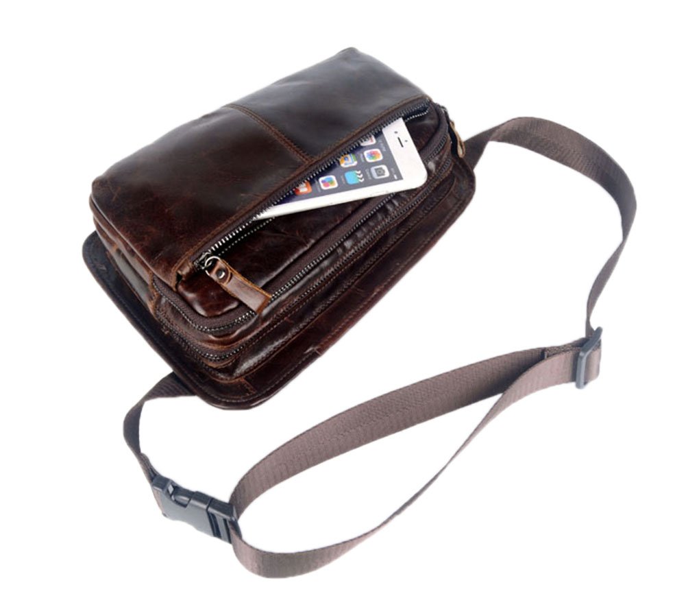 Genuine Leather Travel Fanny Pack Waist Bag - Dark Coffee 031 - Stylish & Durable Crossbody Bum Bag for Hiking, Festivals, and Everyday Use