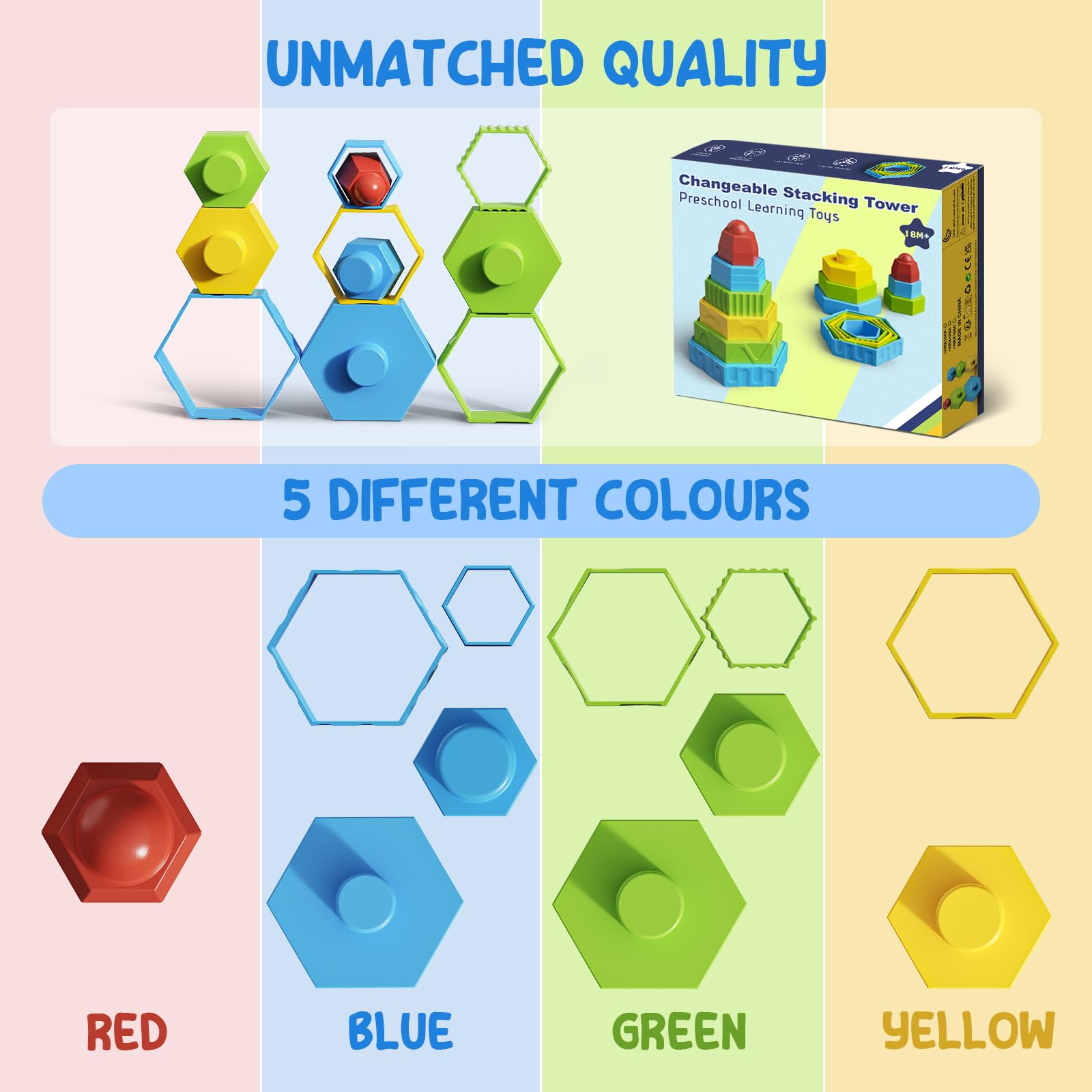 Montessori Toys for 1-5 Year Old Boys & Girls - 12PCS Educational Building Blocks, STEM Learning Stacking Toys for Toddlers & Preschool Kids - Perfect for Sensory Development, Early Learning & Birthday Gifts (Ideal for Home, Classroom & Daycare Play)