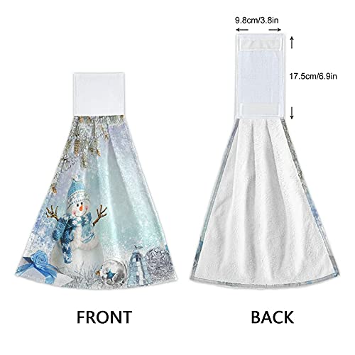 Christmas Snowman Kitchen Towels Set of 2 - Soft Absorbent Coral Velvet Hand Towels with Loops for Bathroom, Kitchen & Oven Handle - Winter Snowflake Decor Holiday Dish Towels for Gifts & Home Decor