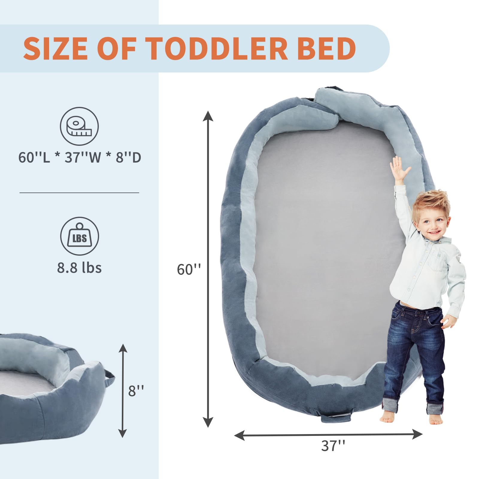 MOOITZ Toddler Travel Bed - Detachable Floor Bed with Mattress, Foldable & Portable for Kids - Perfect for Napping, Camping, Travel, Daycare & Home Use