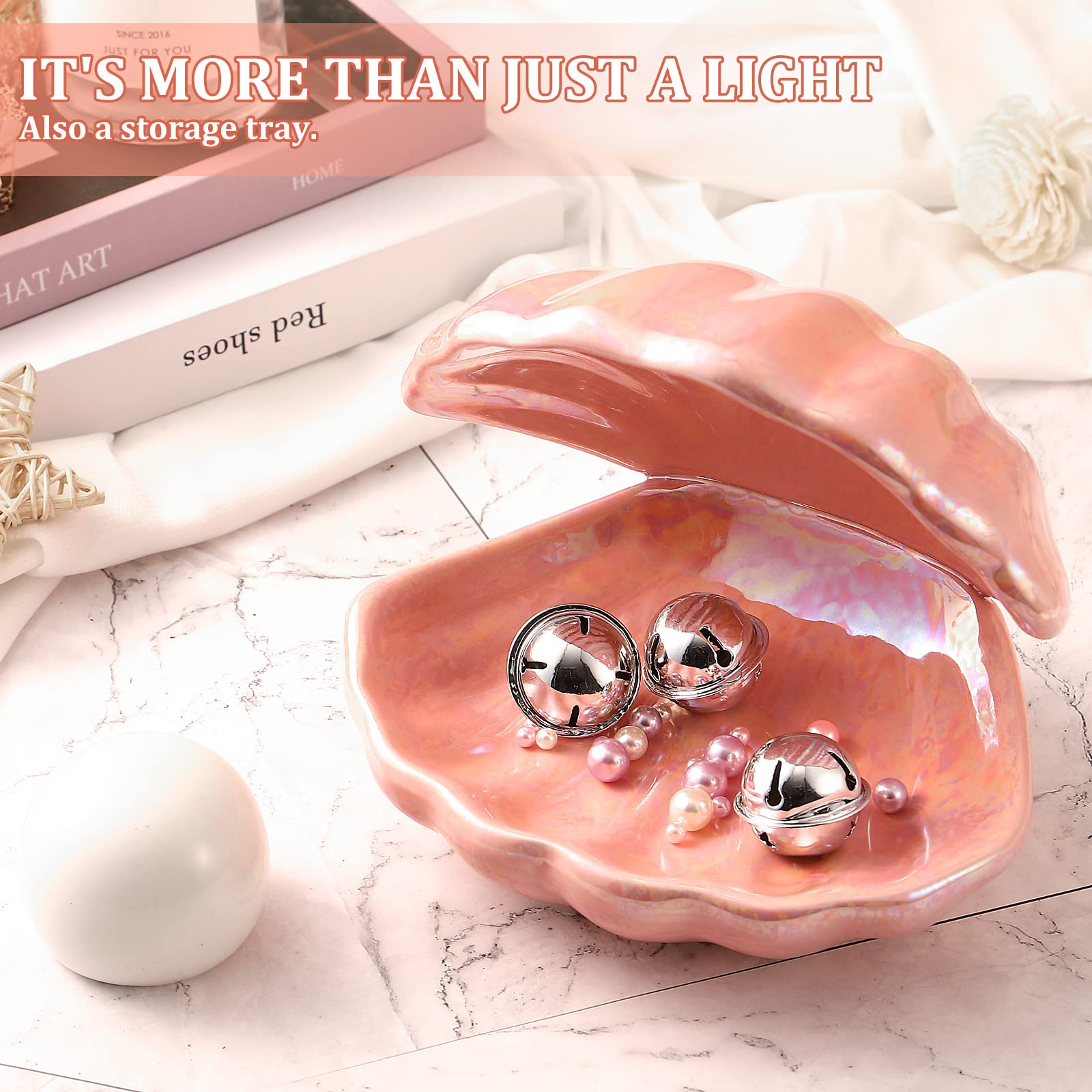 BESPORTBLE Shell Lamp with Pearl Design - Ceramic Night Light for Home, Bedroom, Desktop & Bedside Decor - Pink Decorative Lamp for Relaxation & Ambiance