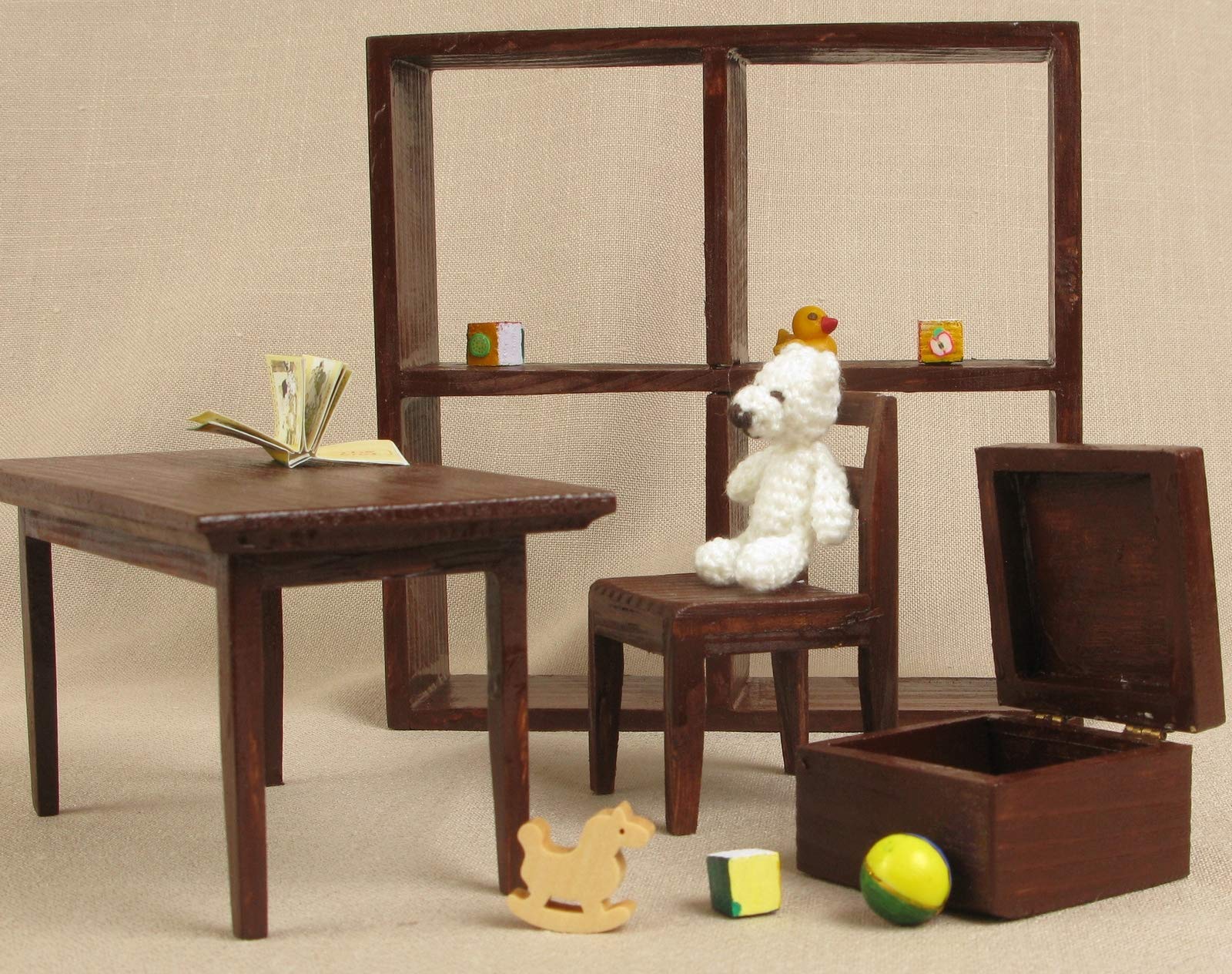 Miniature Wooden Doll Furniture Set - Brown Playroom Chair for 1:6 Scale 12