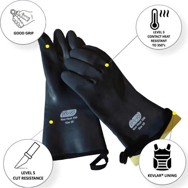 ProVal Neo Heat 350 - Heat & Cut Resistant Neoprene Gloves for Cooking, Grilling & Industrial Work - OSHA Compliant Safety Gloves