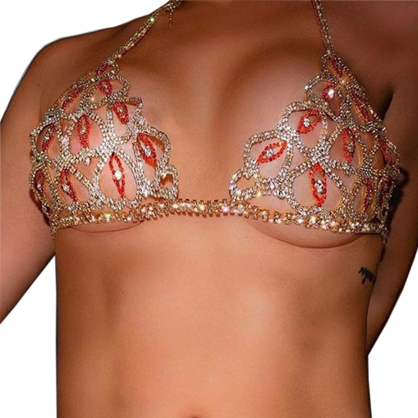 Sexy Luxury Rhinestone Underwear Body Chain - Crystal Bikini Heart Harness Jewelry for Women, Gold Waist Chain Lingerie Accessories | Perfect for Beach Parties, Bachelorette, and Sensual Occasions