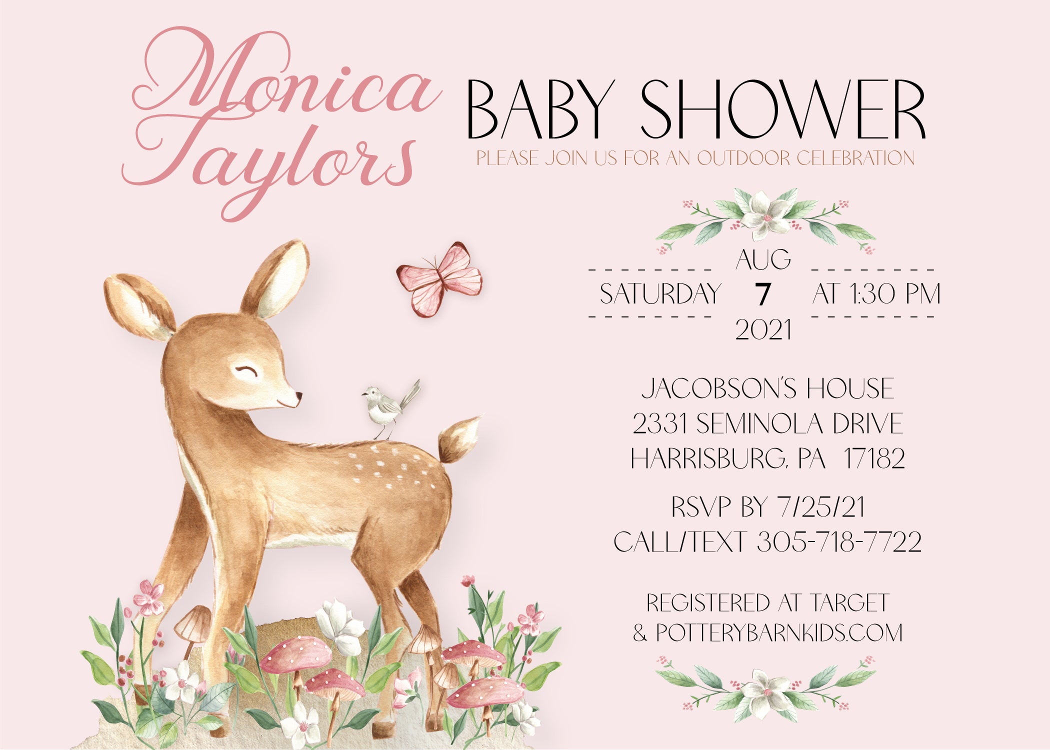 Deer Girl Baby Shower Invitations - Woodland Theme Baby Shower Cards for Girls - Perfect for Gender Reveal Parties & Nursery Decor