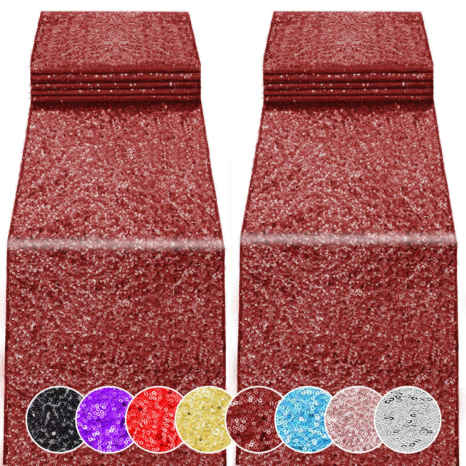 2 Pack 12x108 Inch Burgundy Sequin Table Runner - Elegant Party Decor for Weddings, Birthdays, Baby Showers & Holiday Celebrations | Perfect for Dining Tables, Buffets & Event Centerpieces