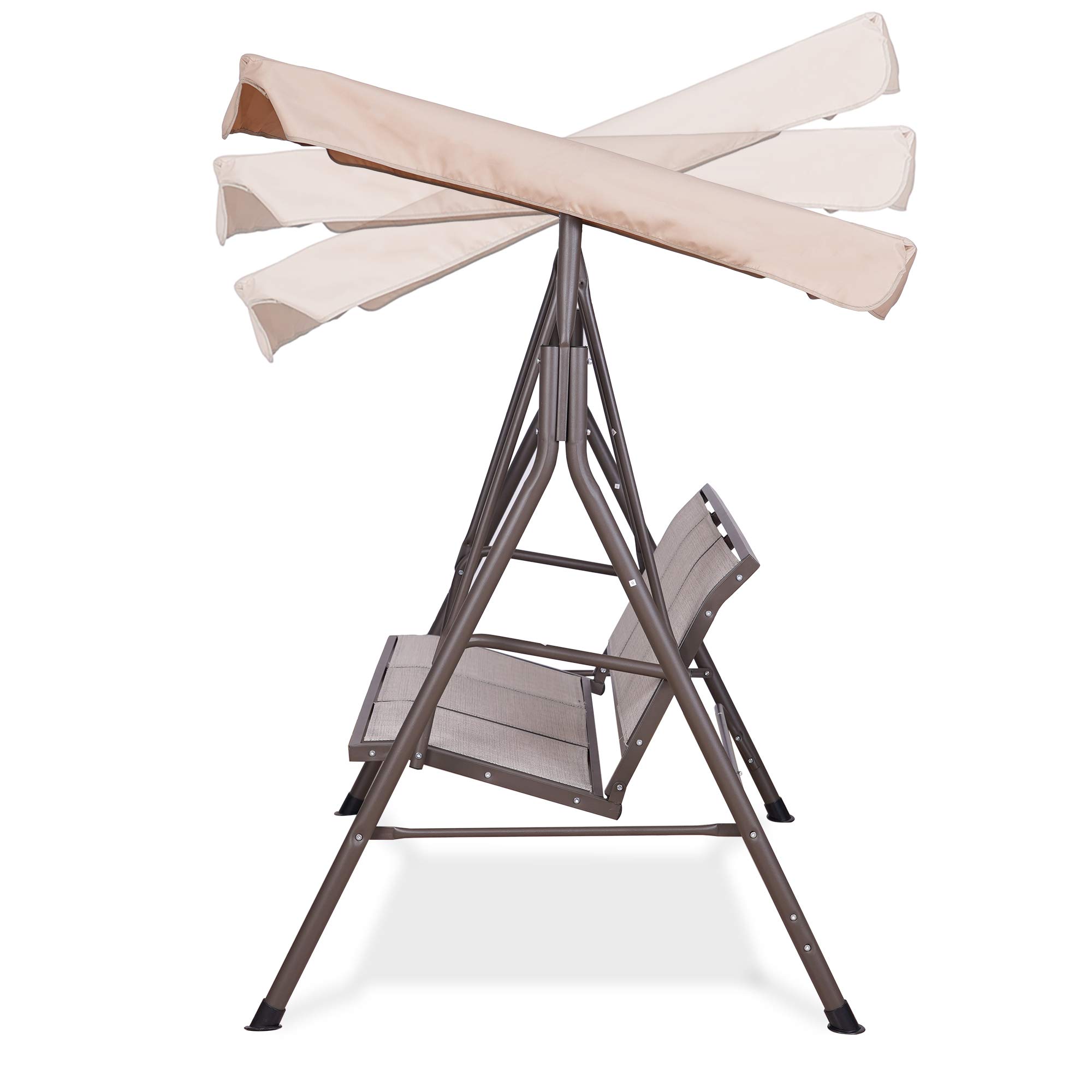 Outdoor Patio Swing Chair with Canopy - Heavy Duty Steel Frame Hanging Bench with Stand for Backyard, Garden & Porch - Perfect for Relaxing, Reading & Enjoying Nature
