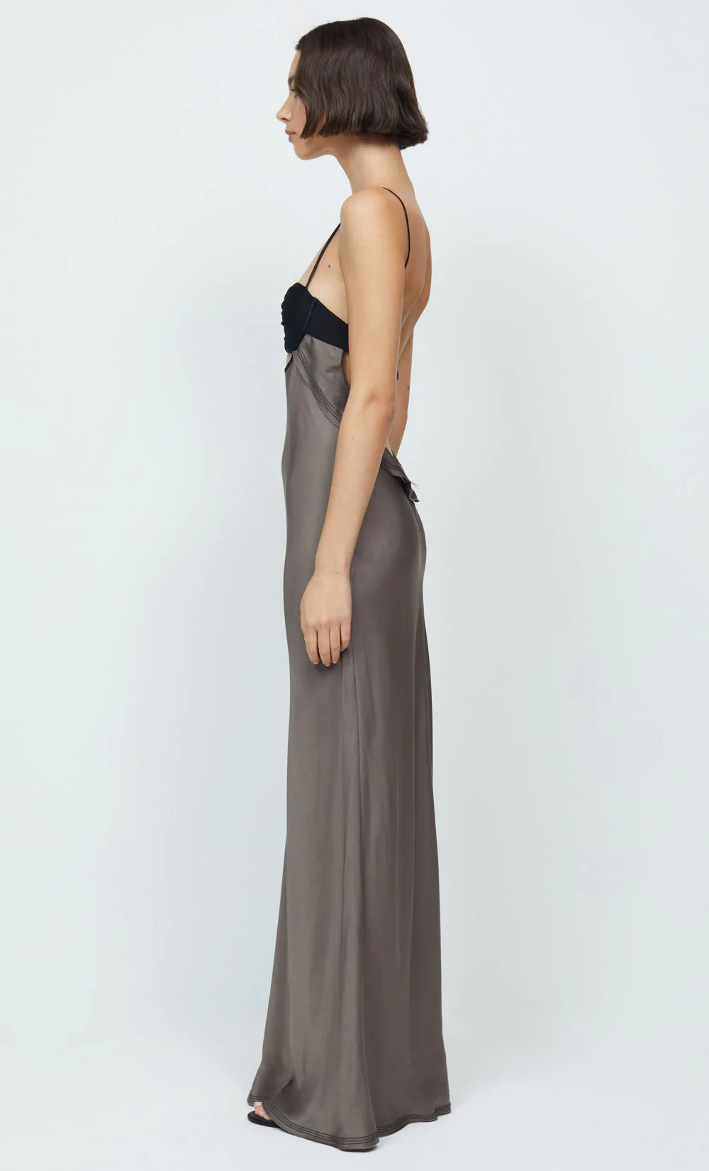 Evangeline Strappy Maxi Dress in Pewter & Black - Elegant Summer Beach Wedding Party Gown for Women