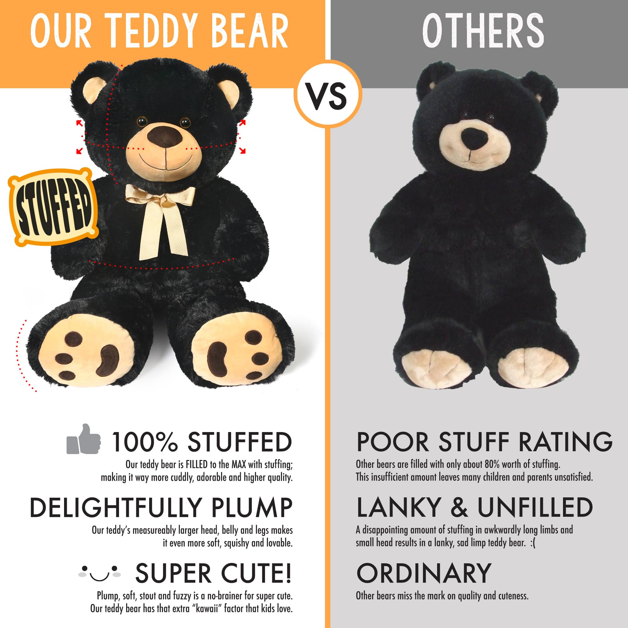 LotFancy 36 Inch Giant Teddy Bear - 3 Feet Large Plush Stuffed Animal with Footprints | Perfect Gift for Birthday, Anniversary, Valentine's Day | Cute Home Decor for Bedroom, Nursery, or Romantic Surprise