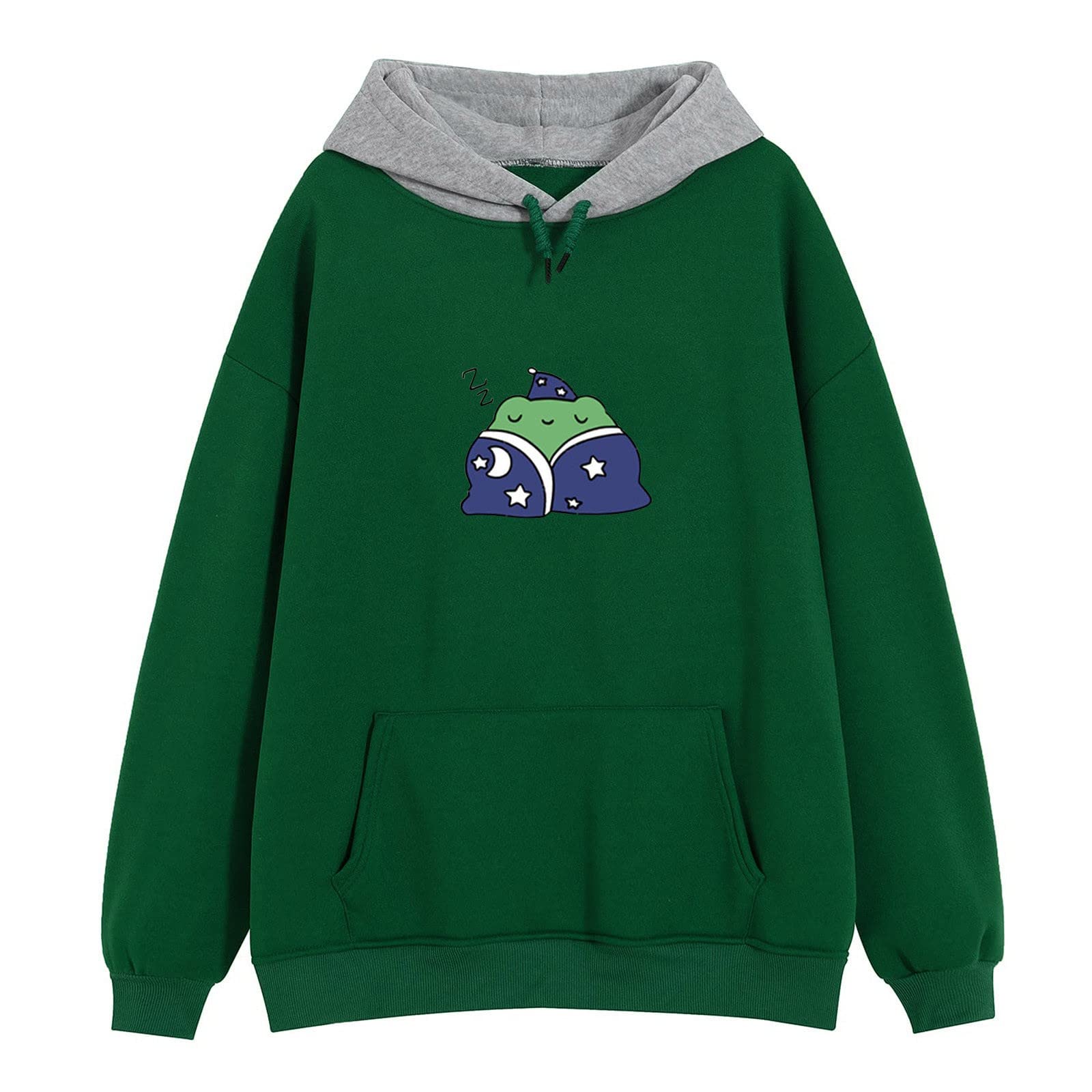 Women's Casual Long Sleeve Hooded Sweatshirt with Print & Side Pockets - Loose Fit Pullover Top for Everyday Wear, Street Style & Cozy Outfits