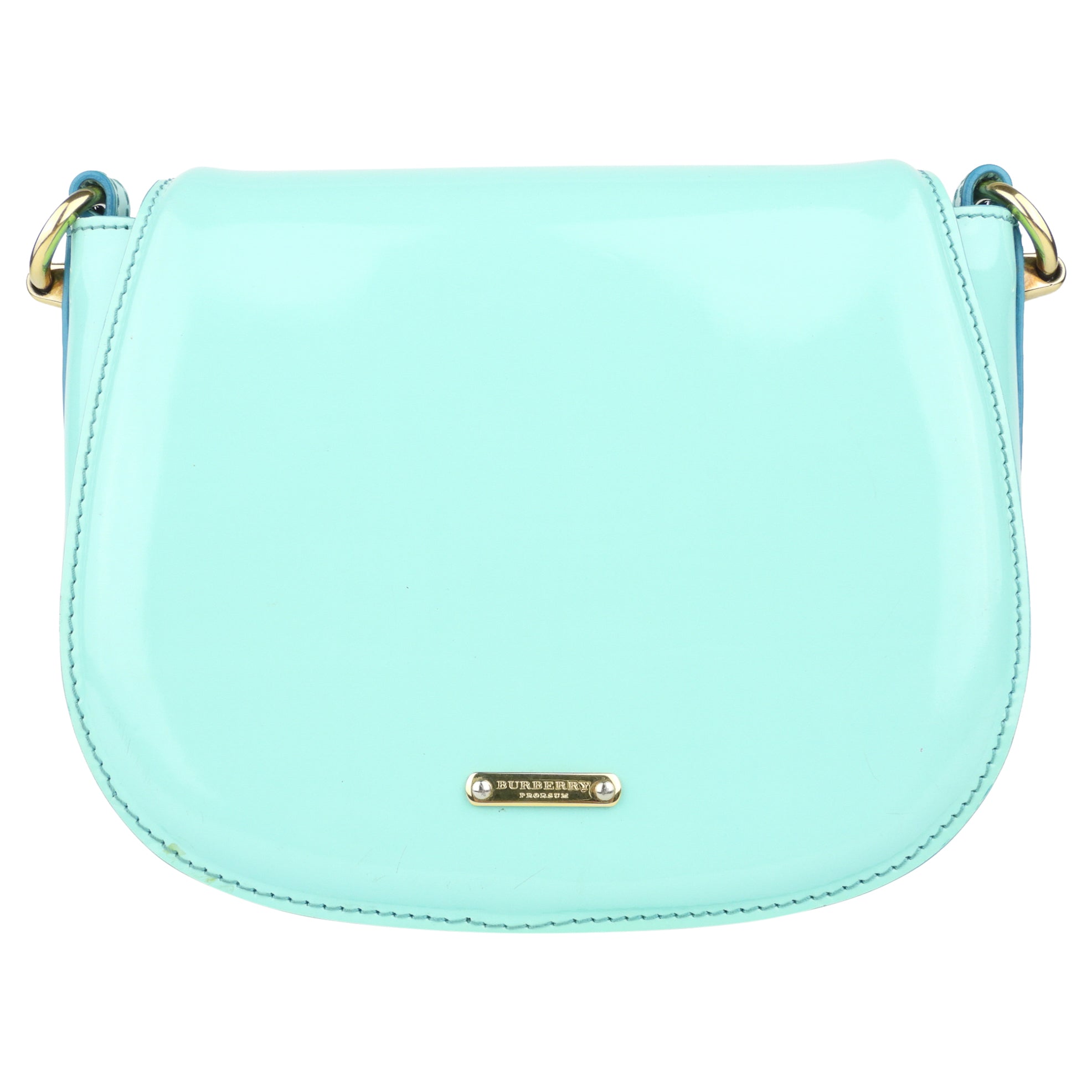 Burberry Prorsum Small Aqua Patent Leather Crossbody Shoulder Bag for Women | Luxury Designer Handbag for Everyday Use, Travel & Special Occasions