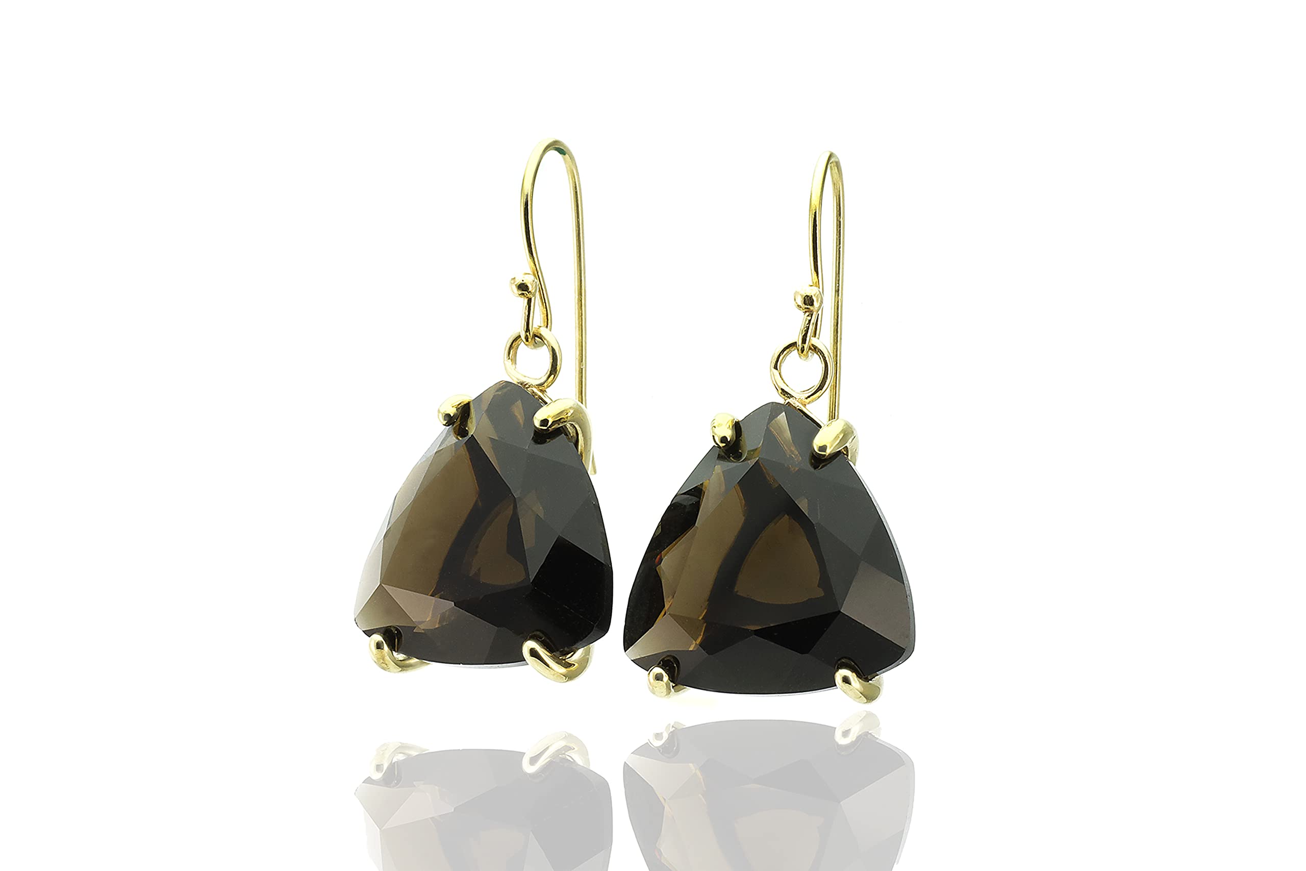 Smoky Quartz Gold Triangle Earrings | Trillion Cut Gemstone Dangle Earrings for Women | Elegant Semi-Precious Jewelry | Perfect for Evening Parties, Weddings & Special Occasions | Unique Gift for Birthday, Anniversary & Celebrations