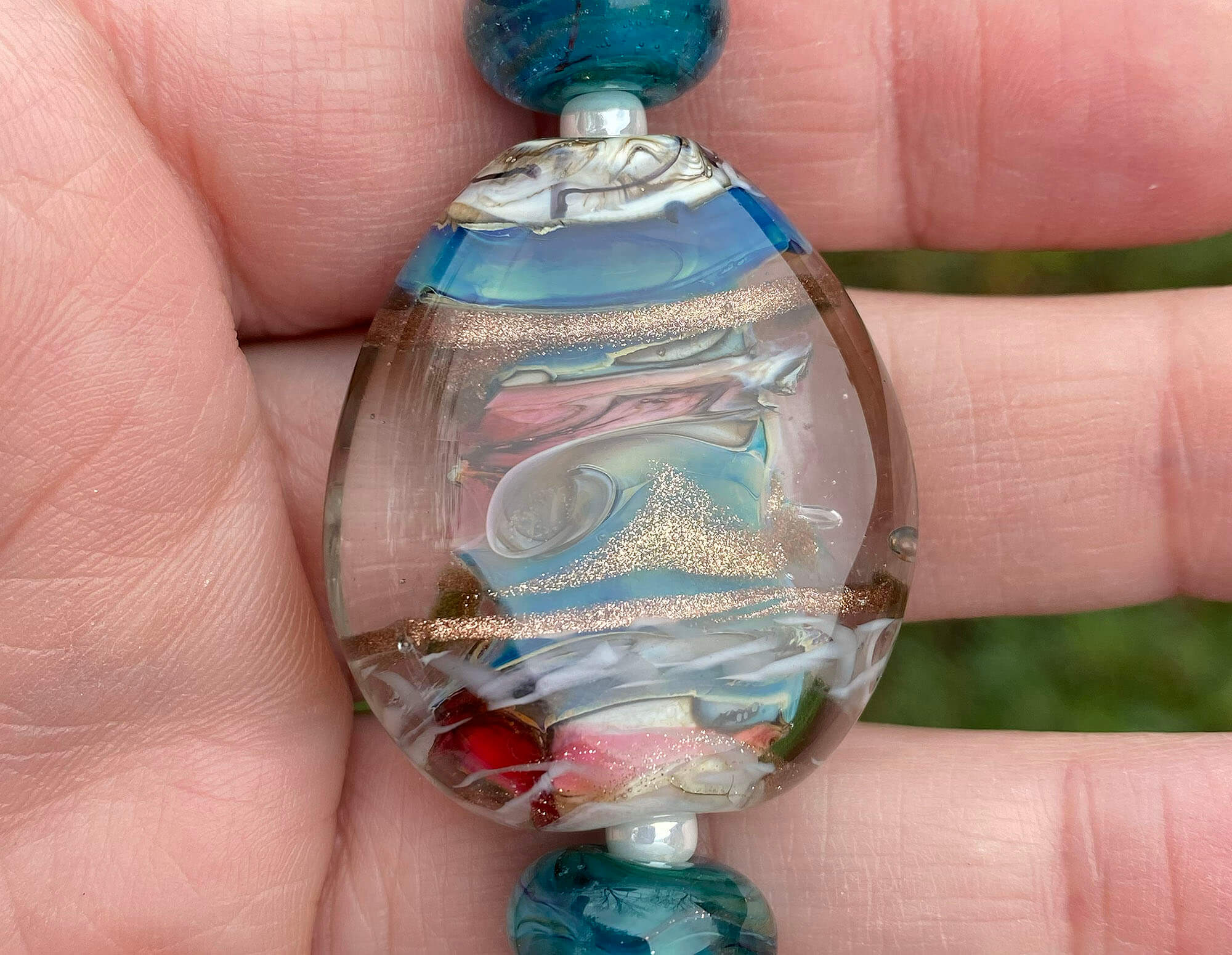 Handmade Caribbean Swirls Lampwork Glass Focal Bead SRA for Jewelry Making - Perfect for Necklaces, Bracelets & DIY Craft Projects