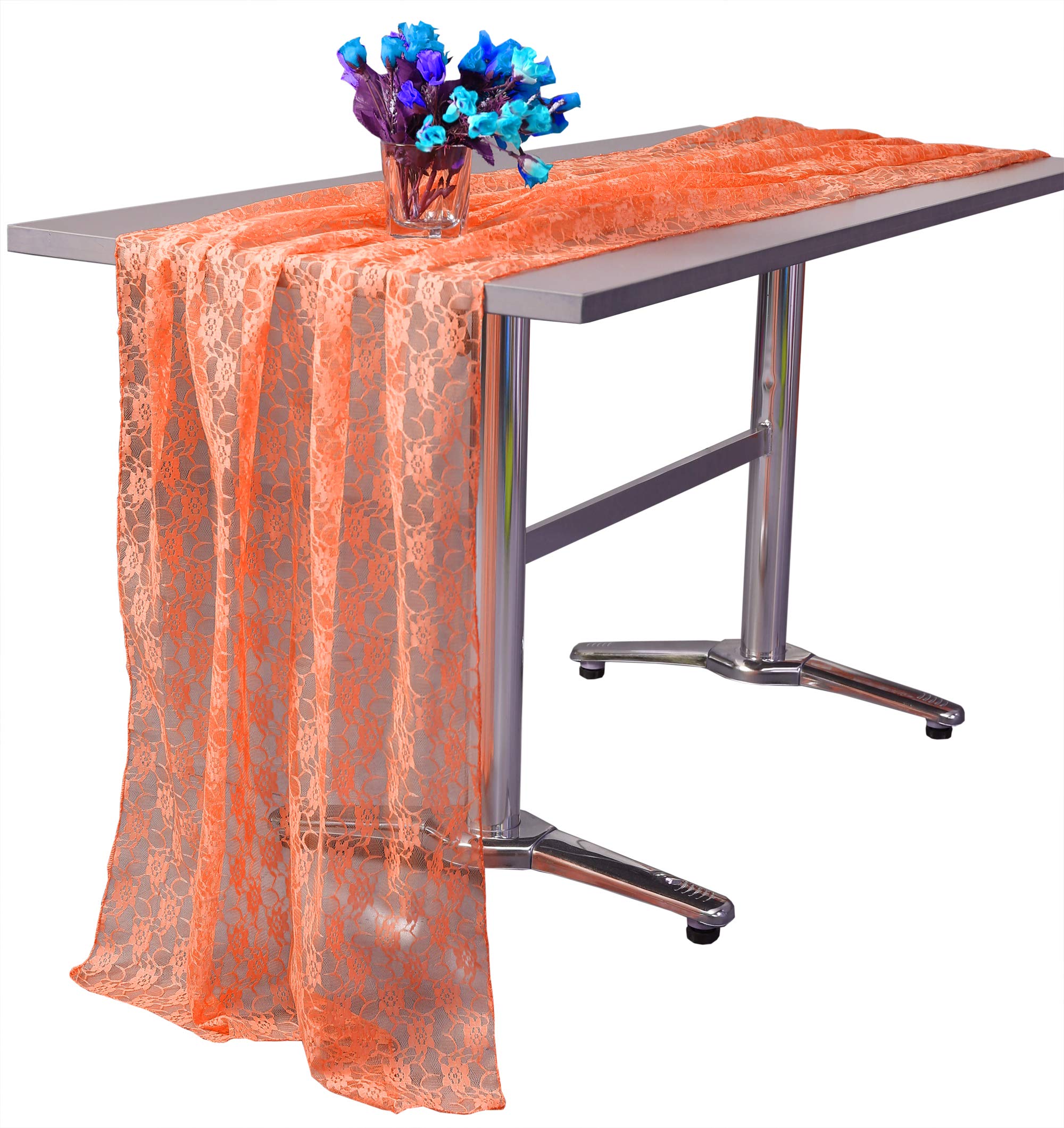 25 Pack Sheer Lace Table Runners 27x120 Inches - Elegant Wedding, Banquet, Birthday & Engagement Decor - Rustic Boho Style for 10ft Tables - Peach Color - Perfect for Indoor/Outdoor Events, Party Decorations & Table Settings