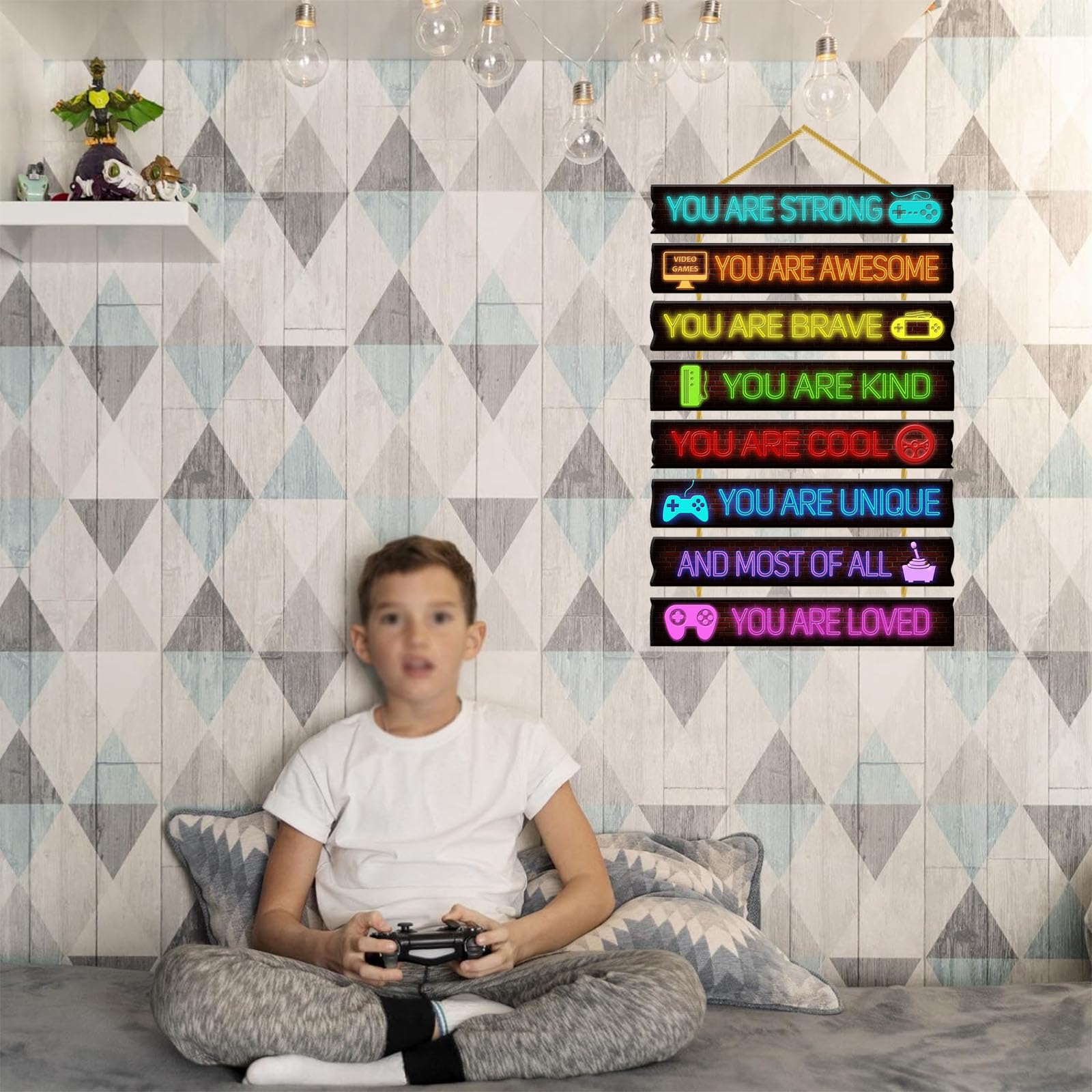 Wooden Game Room Wall Decor for Boys - Inspirational Gamer Wall Art for Kids Bedroom, Nursery & Toddler Room - Perfect for Gaming Themed Bedroom, Playroom & Teen Boy's Room