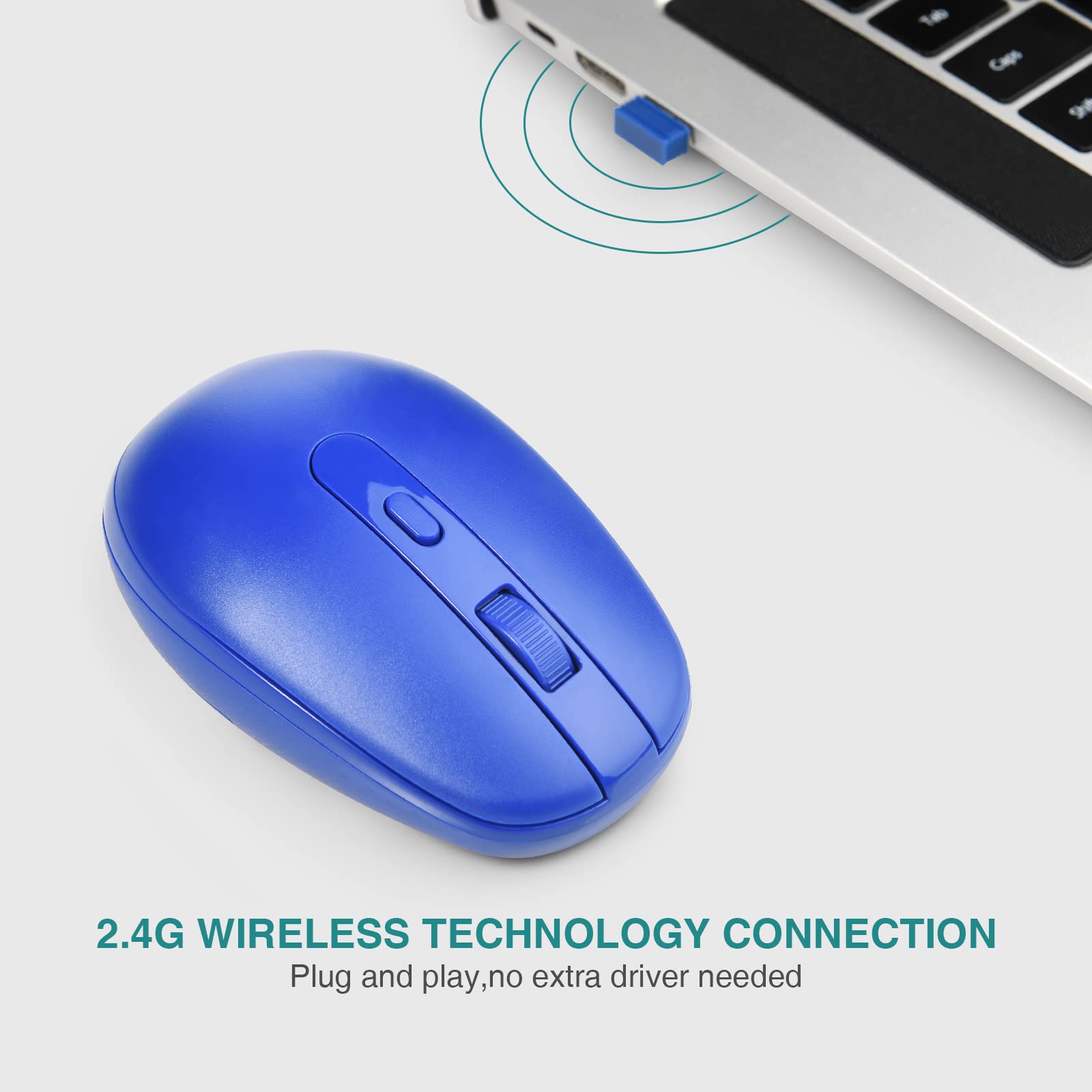 Rii RM700 Wireless Silent Mouse - 2.4G USB Nano Receiver for Laptop, PC, Mac, Chromebook - Ergonomic Computer Mouse (Klein Blue) | Perfect for Office Work, Gaming & Home Use