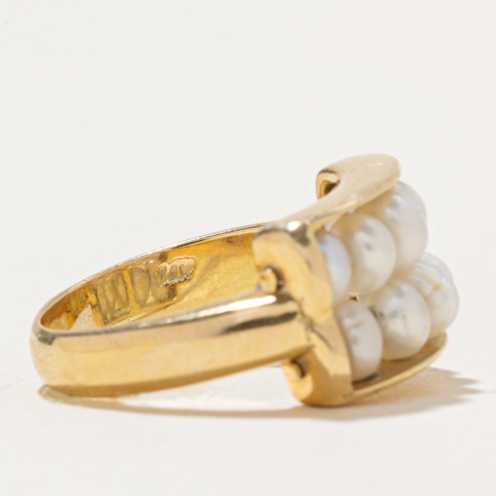 Elegant Double Row Pearl Ring with Button Design - Size 5.75 | Perfect for Weddings, Anniversaries & Special Occasions