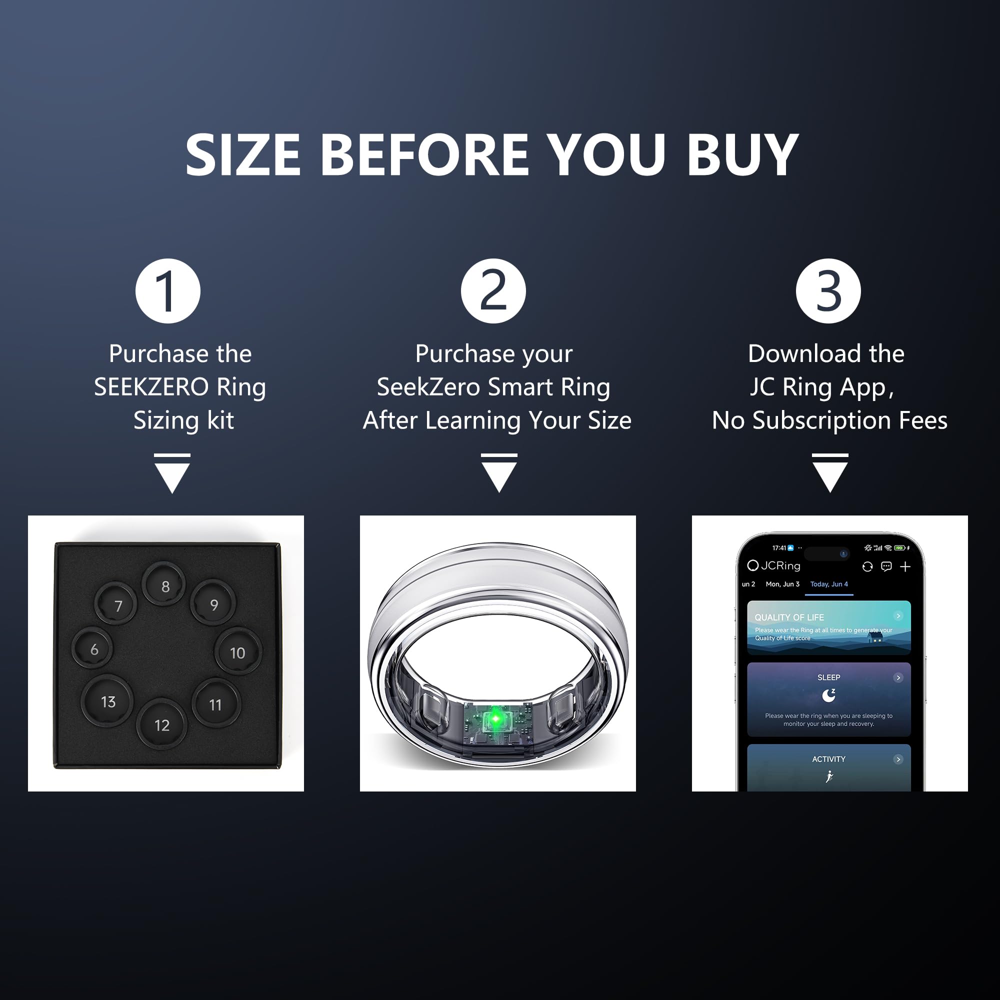 Smart Fitness Ring for Women & Men - Waterproof Activity Tracker with Heart Rate Monitor, Sleep & Step Counter | iOS & Android Compatible Health Ring | No Subscription Needed | Perfect for Workouts, Sleep Tracking & Daily Activity Monitoring (Silver, Size 8)