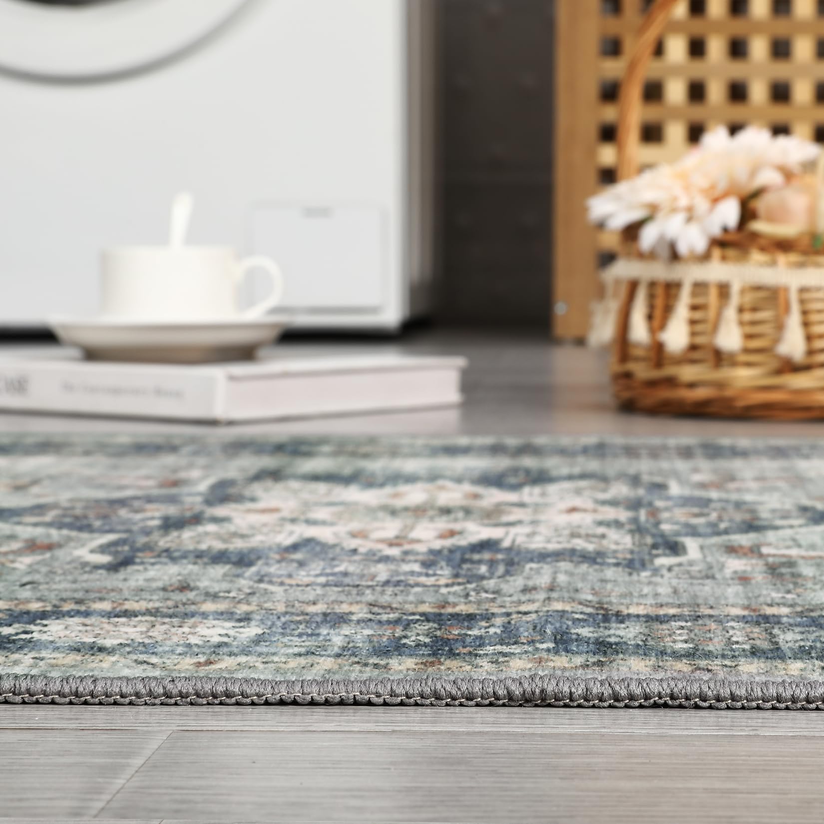 GARVEE 2x6 Washable Runner Rug - Low Pile Non-Slip Vintage Distressed Hallway Carpet - Ultra Thin Stain Resistant Floor Mat for Entryway, Kitchen, Laundry Room - Perfect for High Traffic Areas & Home Decor