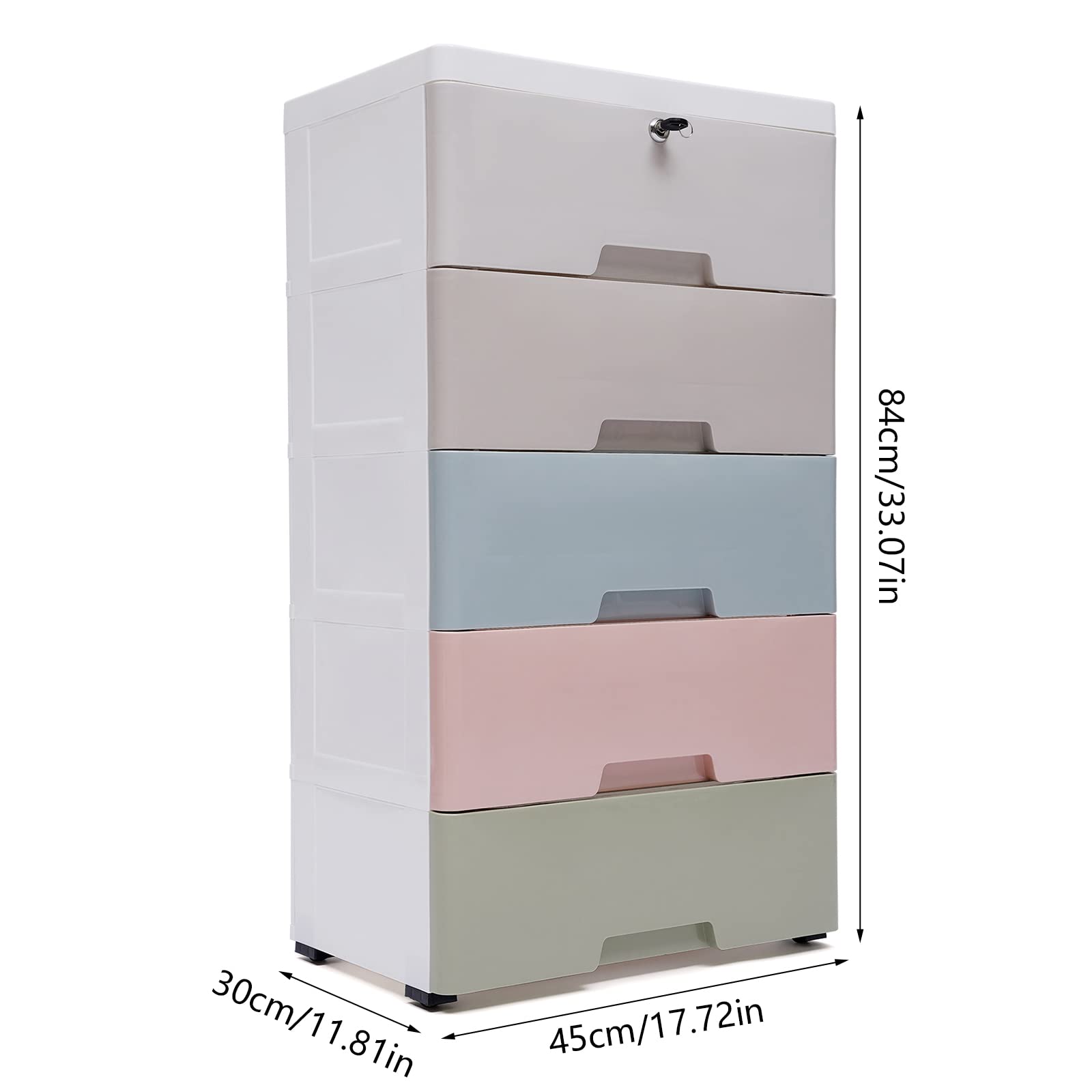 5-Drawer Stackable Plastic Storage Dresser with Wheels - 17.72 x 11.81 x 33.07 Inch Vertical Organizer Cabinet for Kids Clothes, Baby Nursery & Bedroom Furniture - Perfect for Small Space Organization & Toy Storage