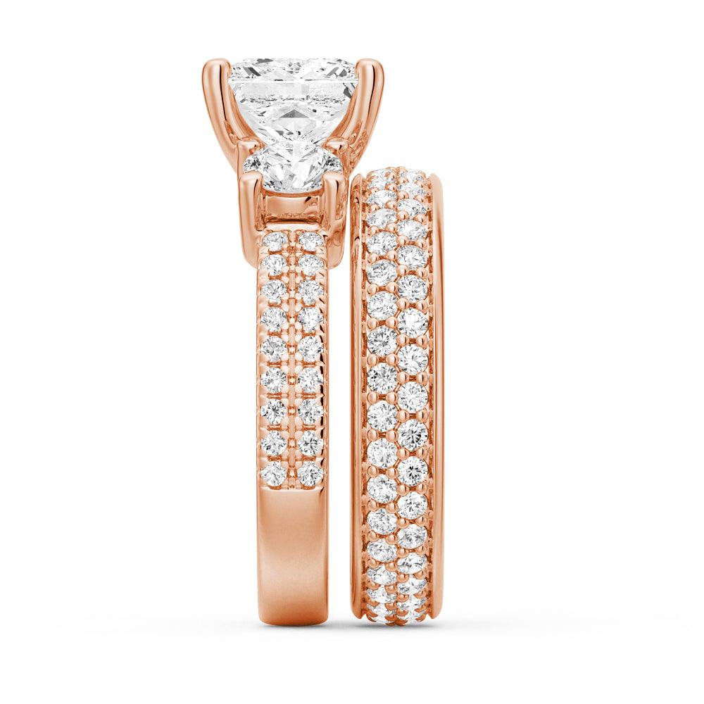 Exquisite Double Row Pave Three Stone Princess Cut Moissanite Engagement Ring for Women - Perfect for Proposals, Weddings & Anniversaries