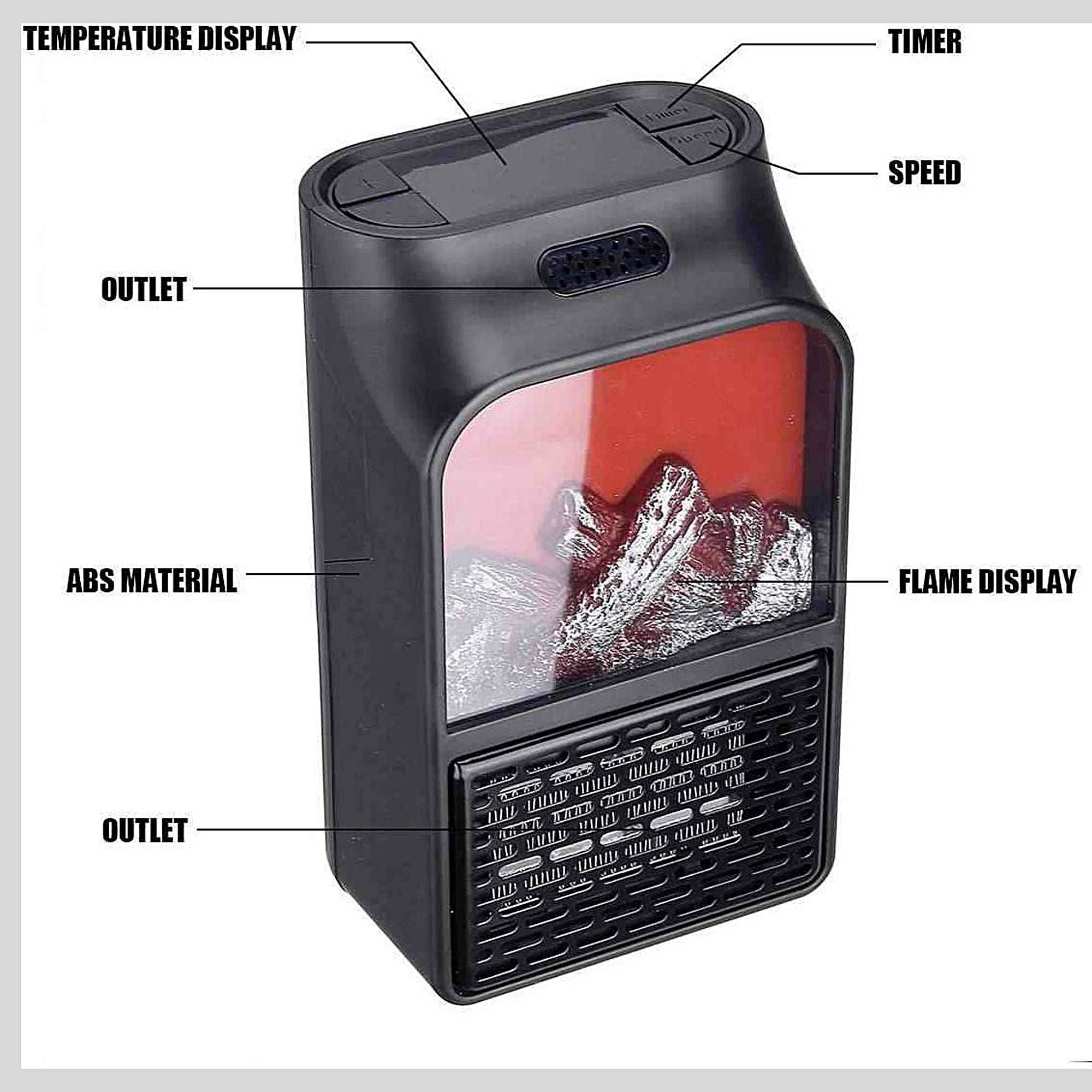 Insta Heater Flame - Portable Electric Space Heater with Adjustable Thermostat, Fast Heating for Home, Office & Indoor Use - Perfect for Winter, Bedroom & Small Rooms