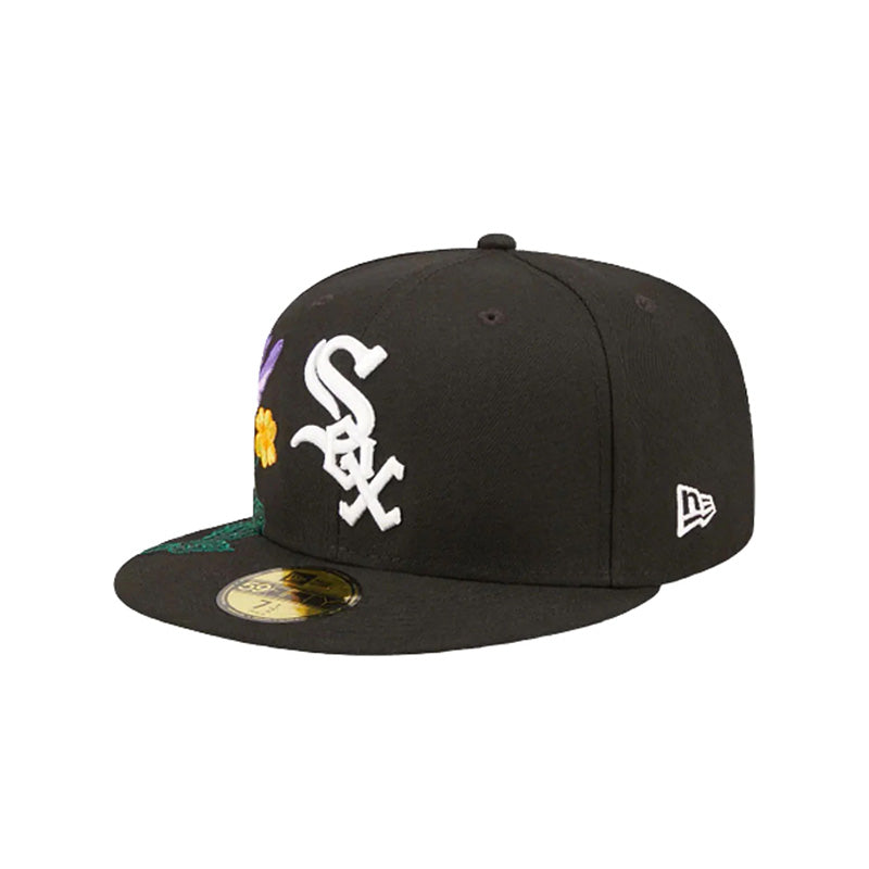 Chicago White Sox Blooming Black 59FIFTY Fitted Hat for Men - Official MLB Baseball Cap for Sports Fans & Streetwear Fashion