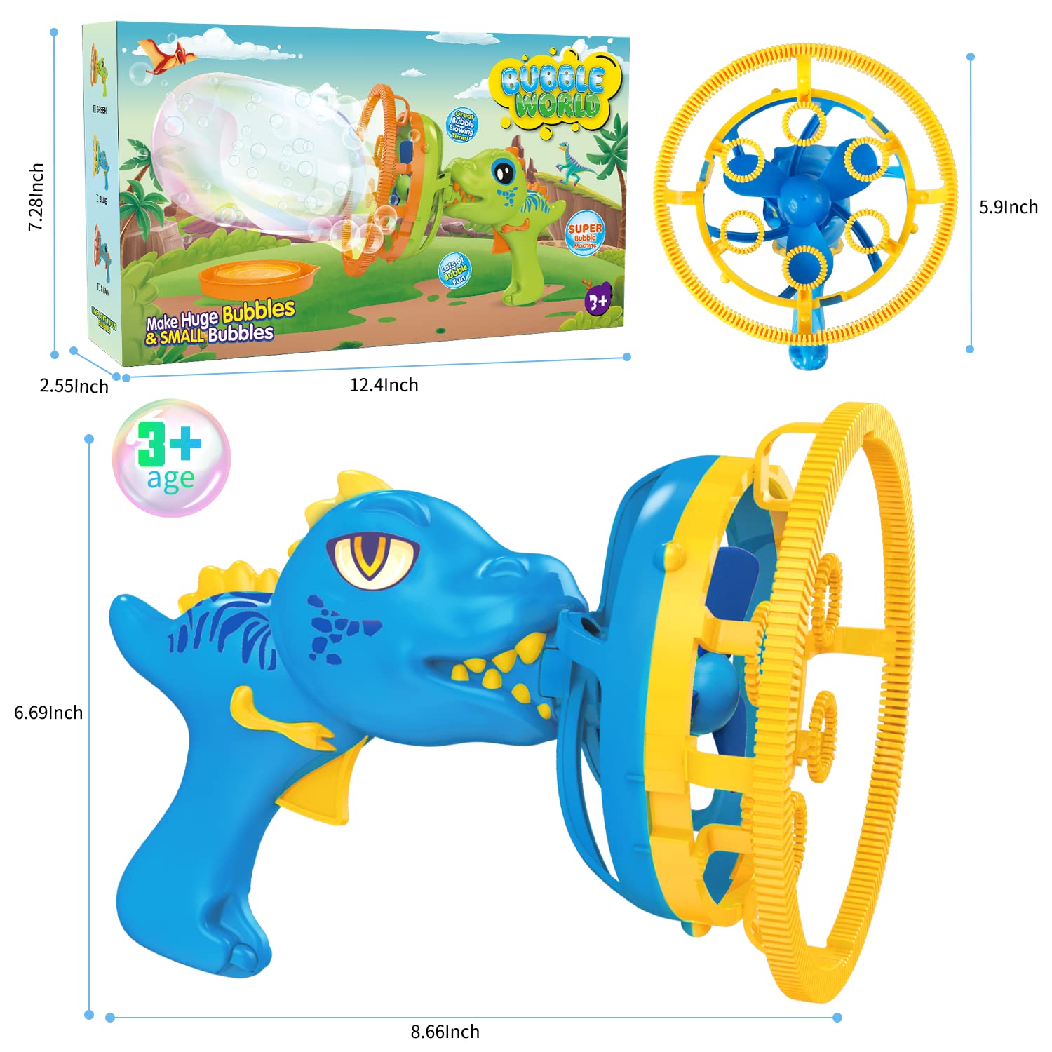 Dinosaur Bubble Blower Toy - Bubble Gun & Bubble Machine for Kids Ages 3-9 | Fun Outdoor Party Favors for Birthday, Christmas & Easter | Blue Bubble Blaster for Boys & Girls - Perfect for Backyard Play, Park Adventures & Summer Activities