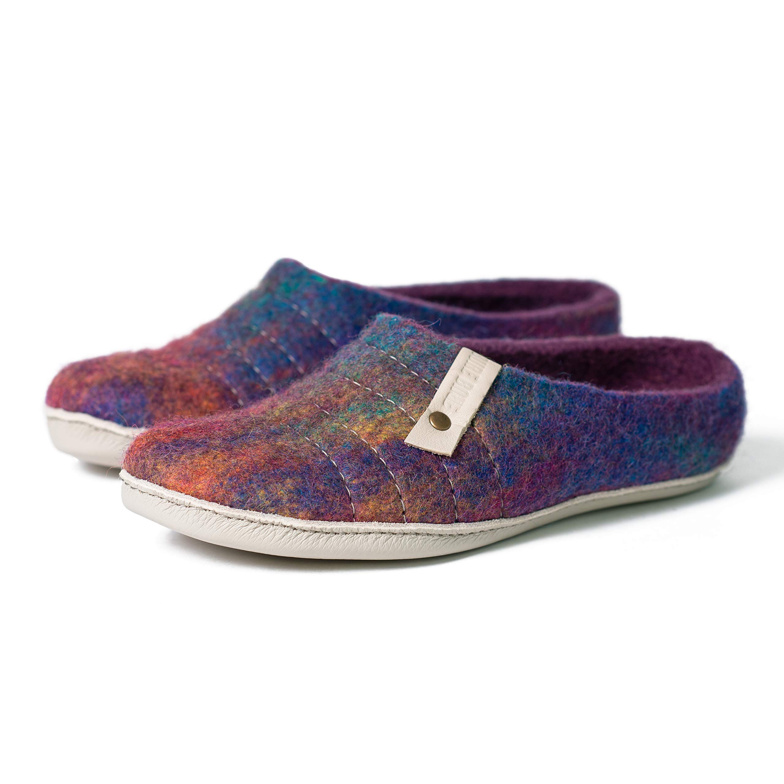 Cozy Felted Wool Women's Slippers - Purple Rainbow Boiled Wool House Shoes for Indoor Comfort | Warm Winter Home Footwear for Relaxing & Lounging