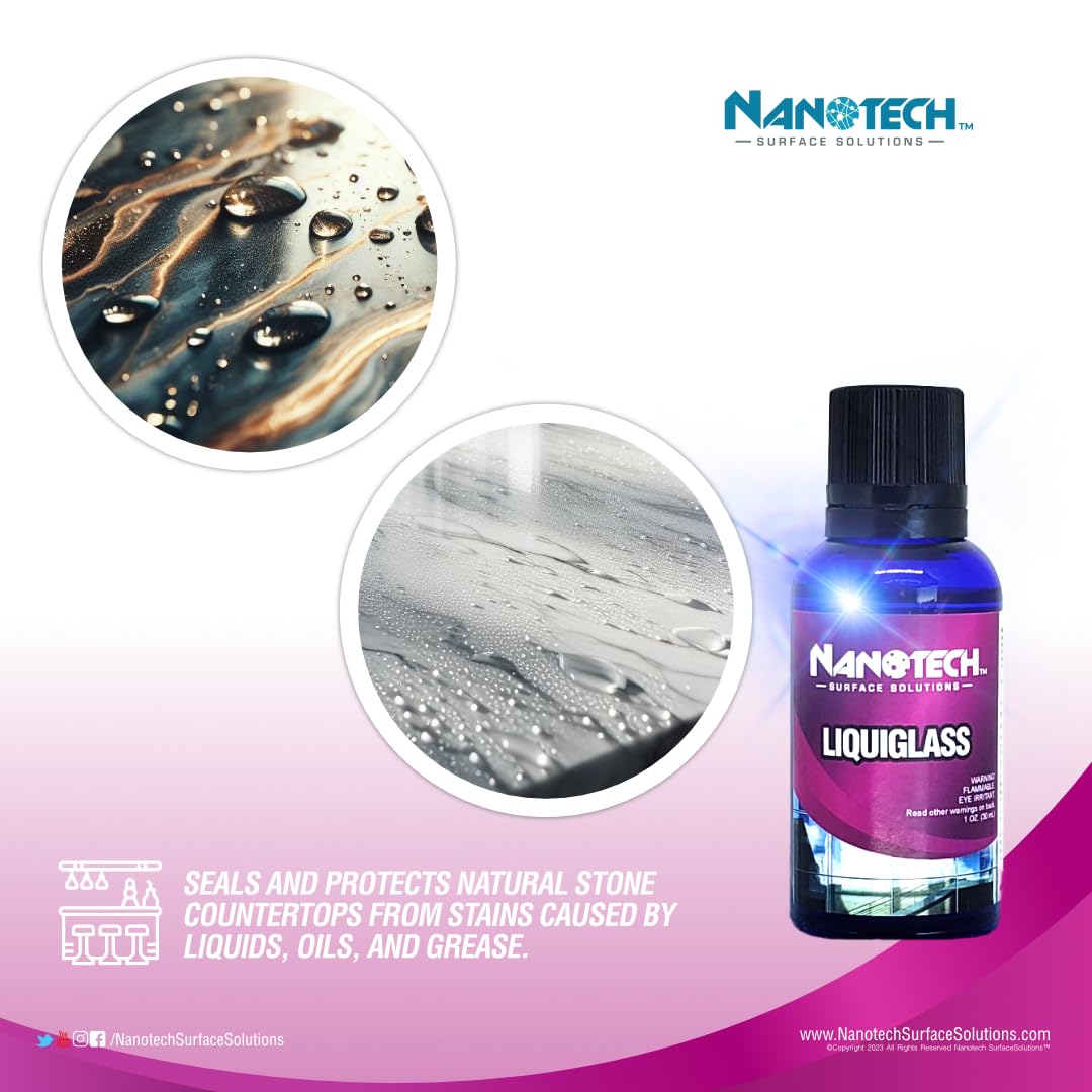 Nanotech SS Liquiglass Ceramic Coating - Advanced Stainproof Sealer for Polished, Honed & Leathered Natural Stone, Porcelain Countertops & Backsplashes - 1 Oz - Perfect for Kitchen, Bathroom & Outdoor Stone Surfaces Protection