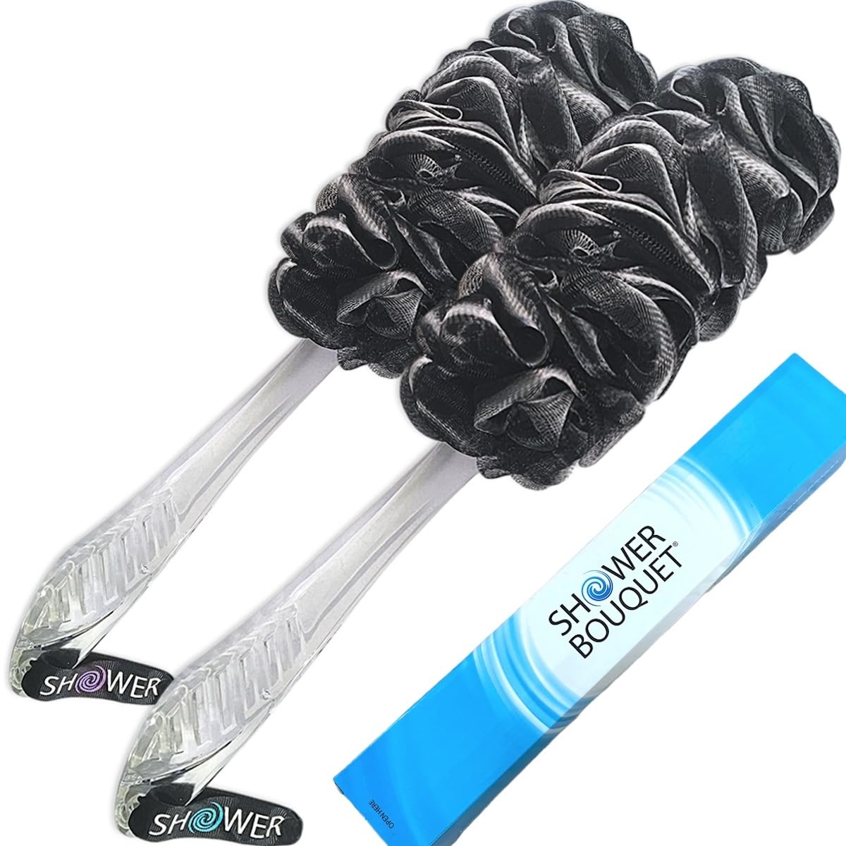 Charcoal Back Scrubber Loofah 2-Pack - Extra Large Soft Mesh Bath Sponge with Long Handle for Men & Women | Exfoliating & Cleansing Shower Accessories | Perfect for Deep Cleaning & Relaxing Bath Time