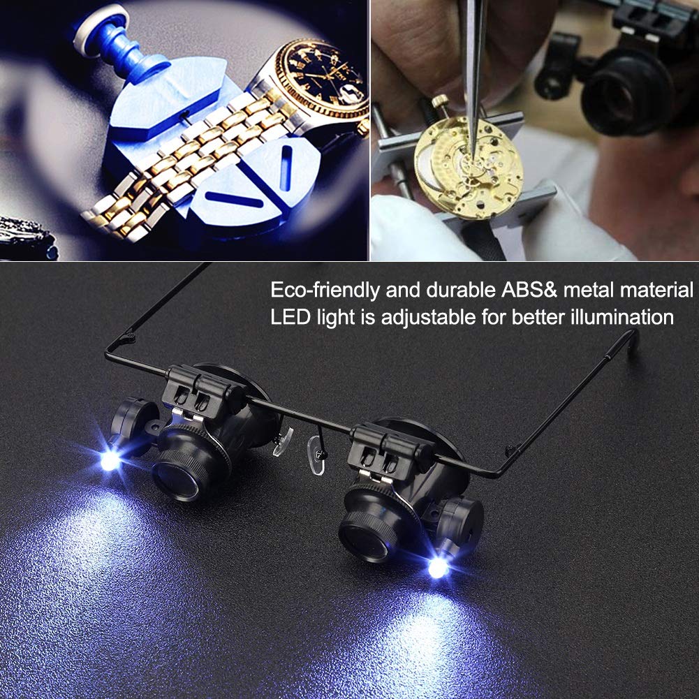 60x Magnifying Glass with LED Light - Headband Magnifier for Jewelry Repair, Watchmaking, Modeling & Crafts - Hands-Free Reading Visor for Small Parts, Sewing, Welding & Precision Work